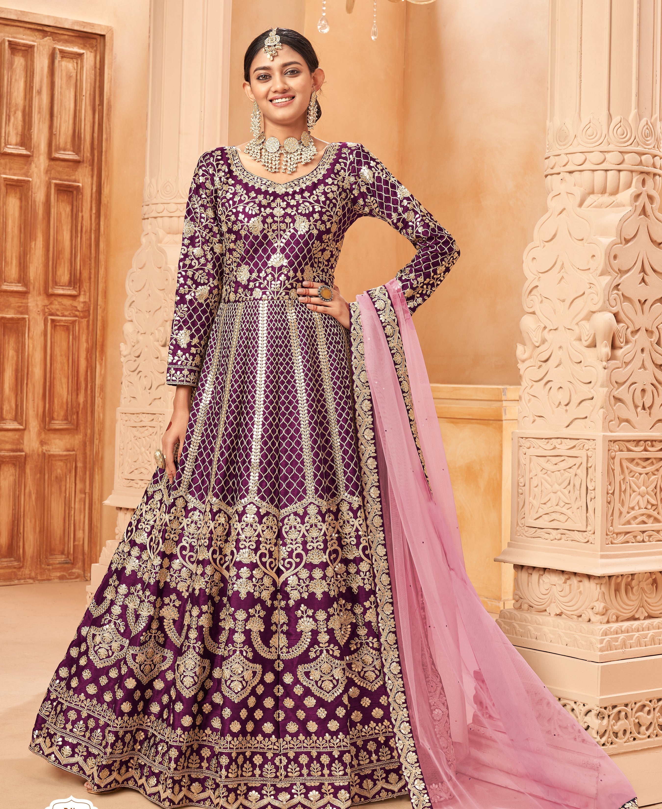 Party Wear Look Designer Anarkali Gown, Bottom And Dupatta