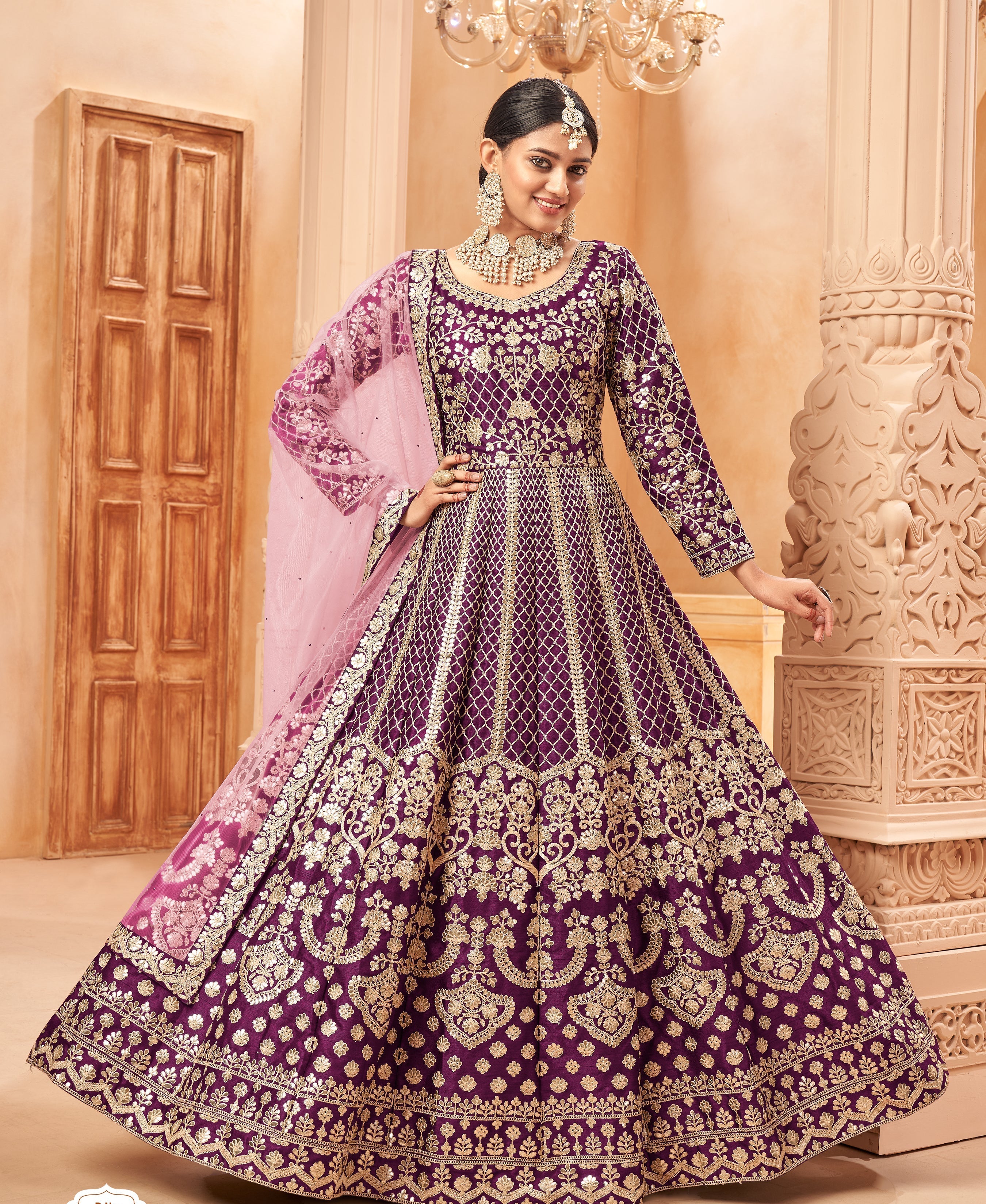 Party Wear Look Designer Anarkali Gown, Bottom And Dupatta