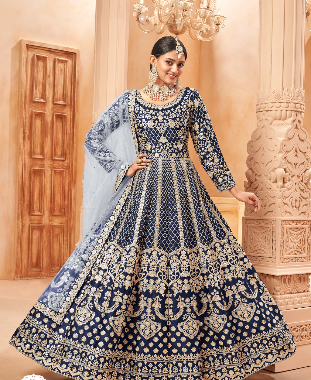 Party Wear Look Designer Anarkali Gown, Bottom And Dupatta