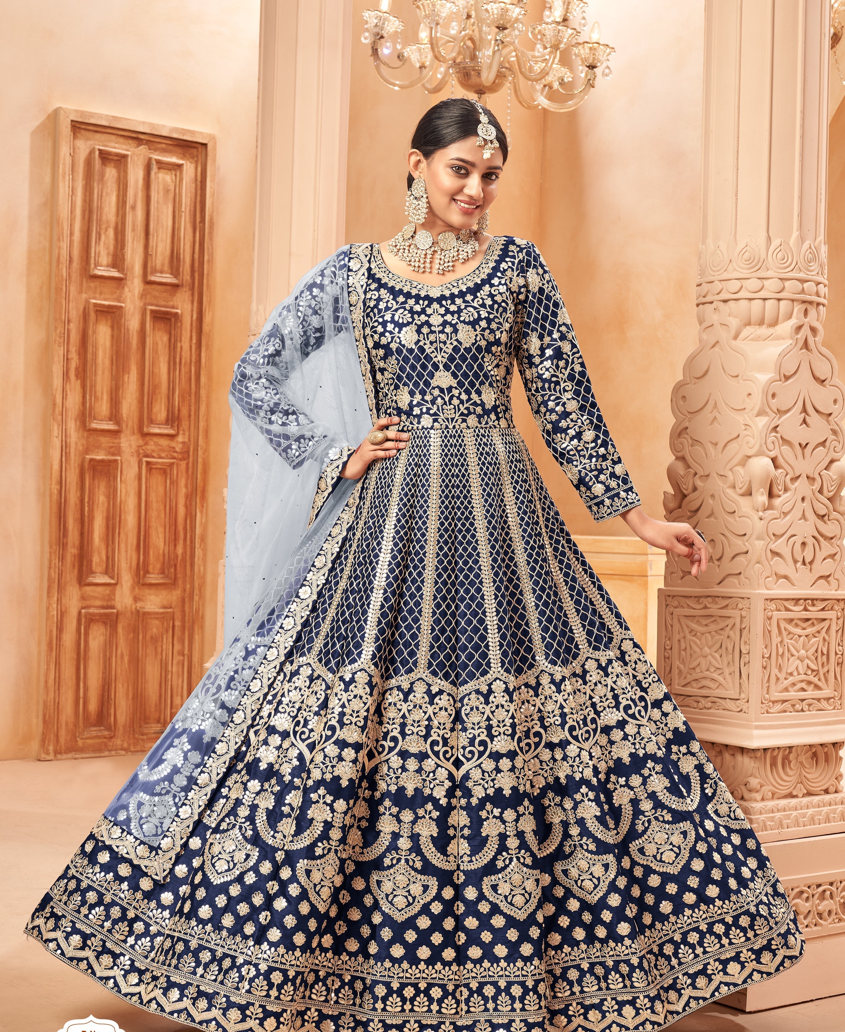 Party Wear Look Designer Anarkali Gown, Bottom And Dupatta