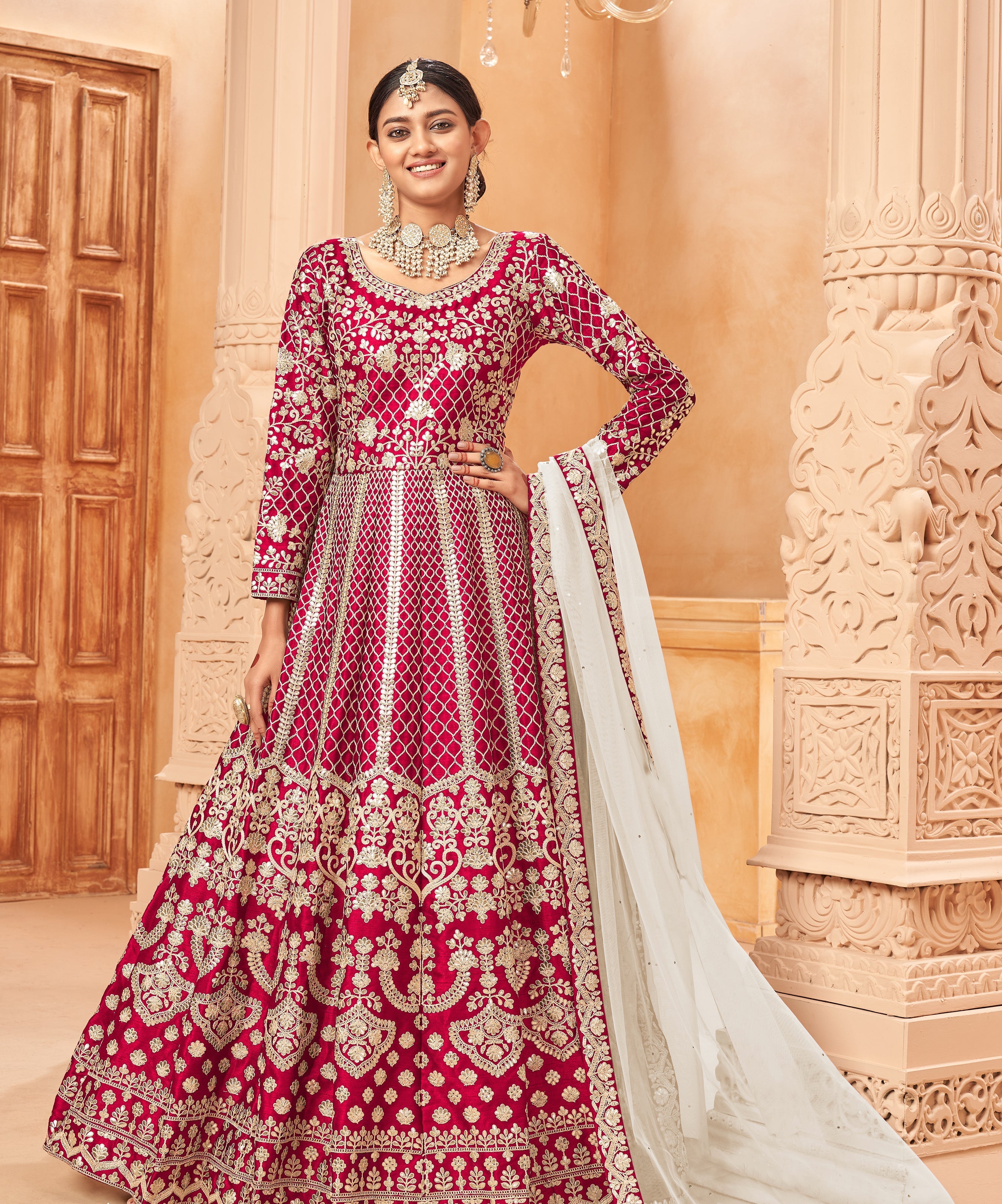 Party Wear Look Designer Anarkali Gown, Bottom And Dupatta
