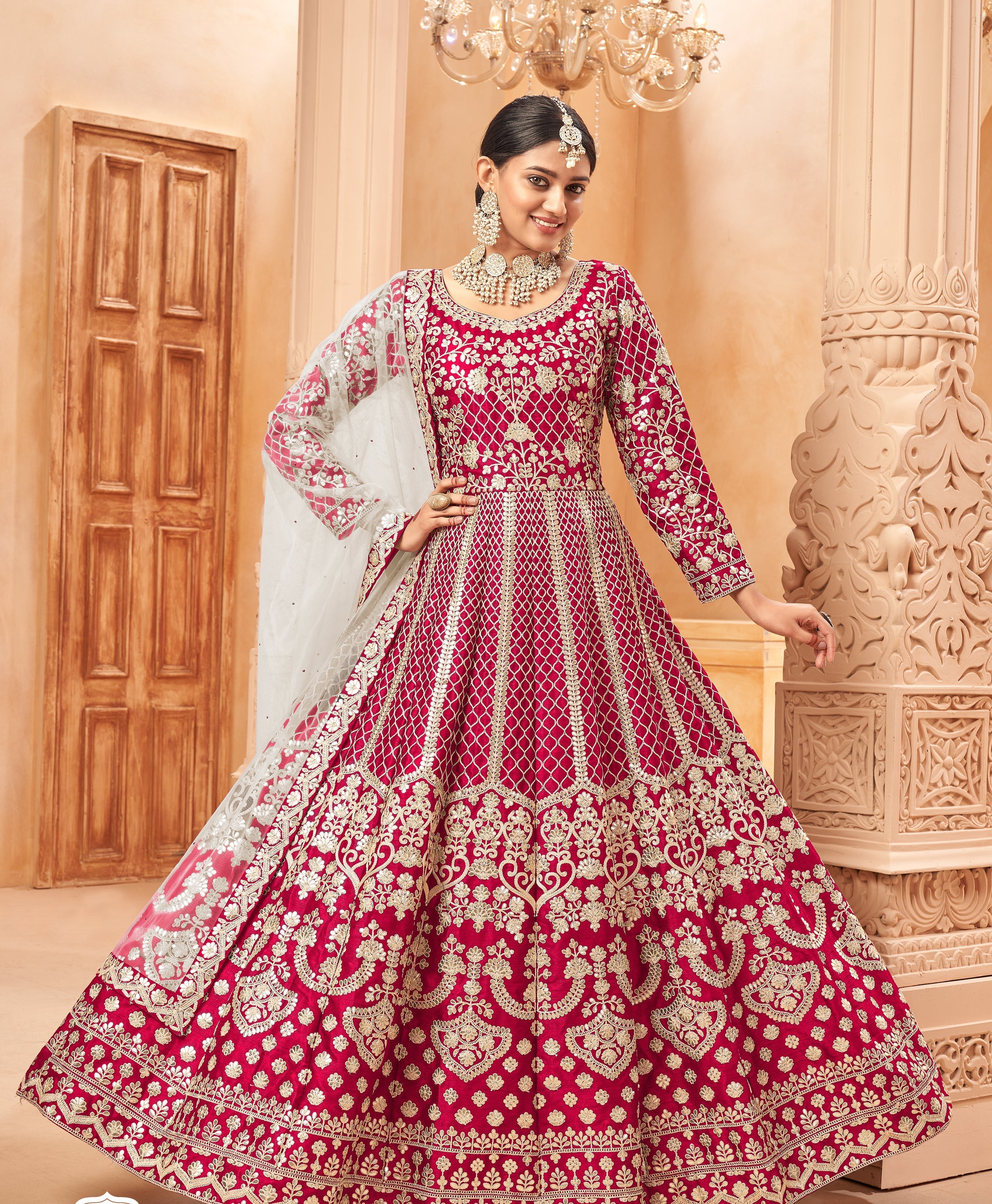 Party Wear Look Designer Anarkali Gown, Bottom And Dupatta