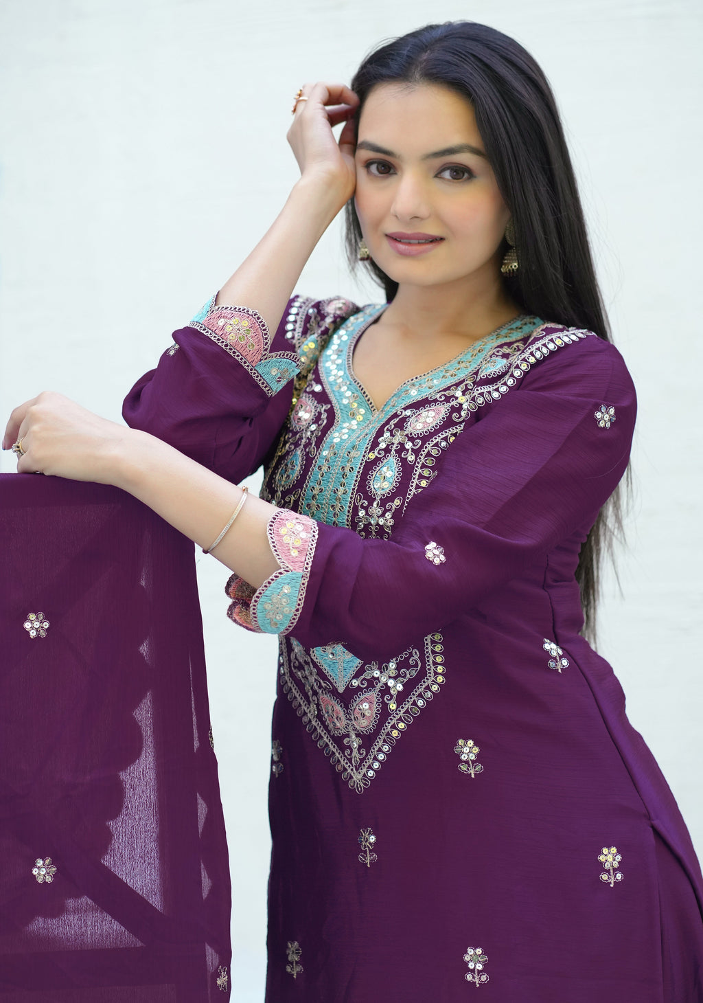 Beautiful Party Wear Suit With Sequence Embroidered Work