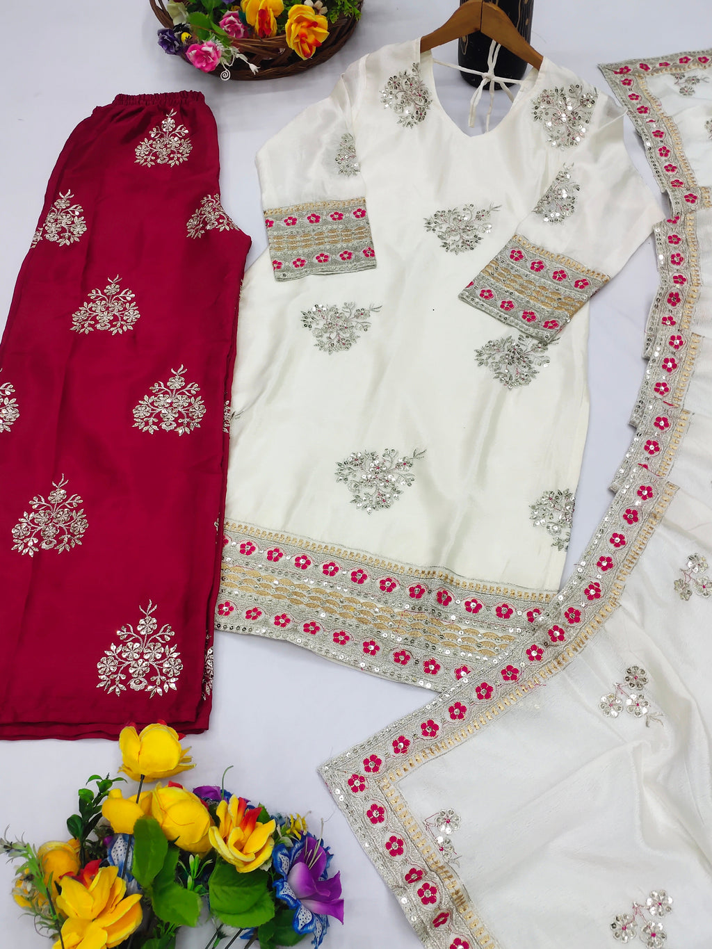 Beautiful Suit Plazzo And Dupatta With Sequence Embroidered Work