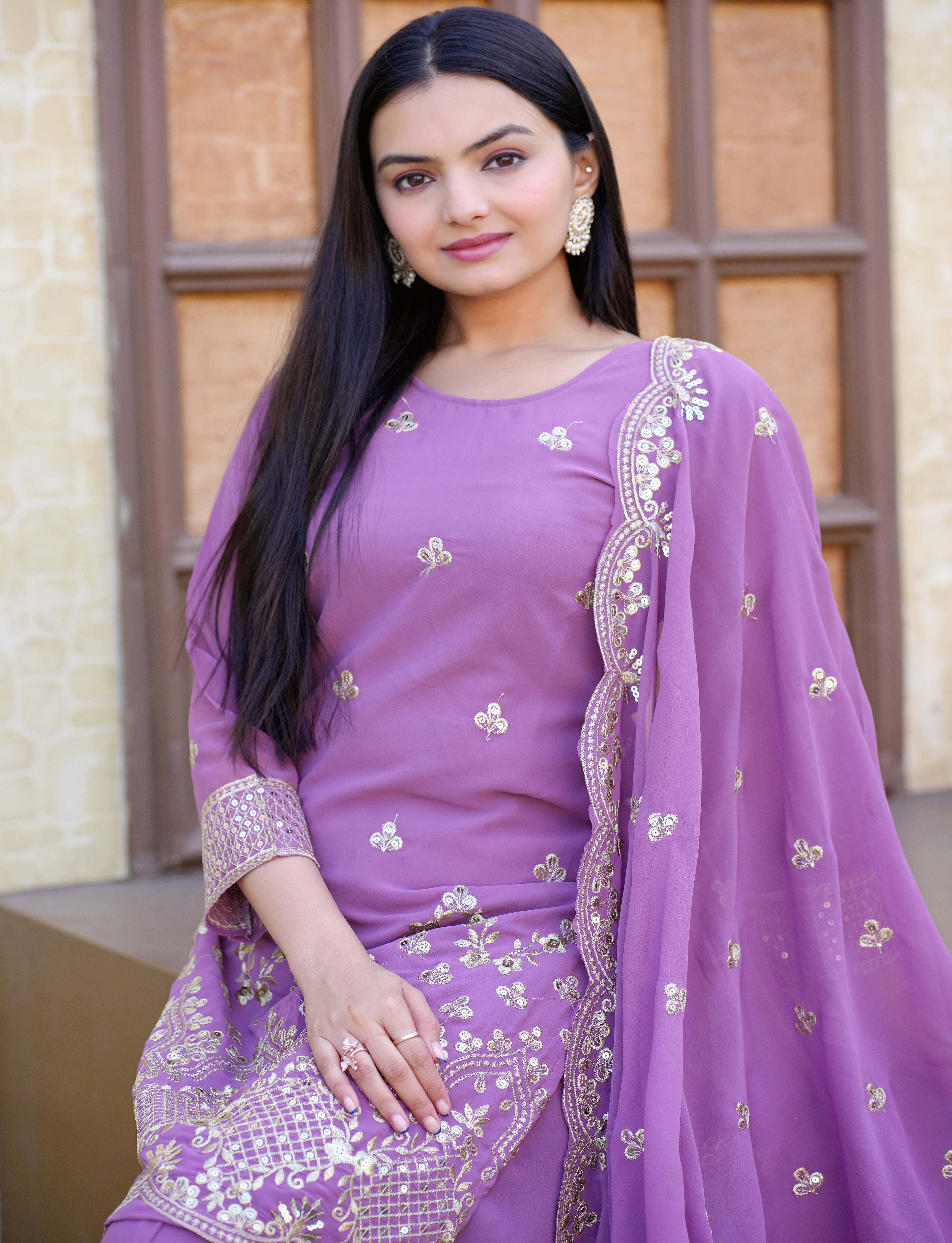 Beautiful Party Wear Sharara Suit With Sequence Embroidered Work