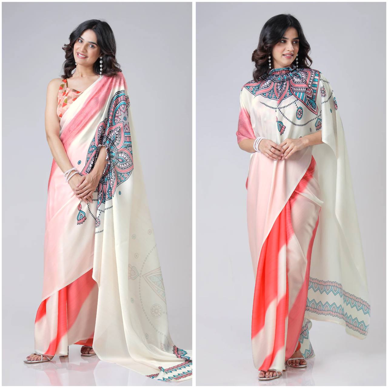 Party Wear Look Hand Kaftan Style Ready To Wear Saree