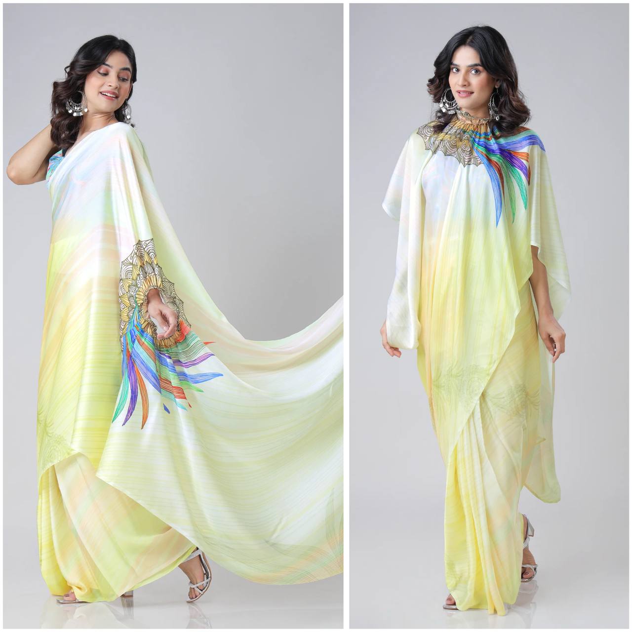 Party Wear Look Hand Kaftan Style Ready To Wear Saree
