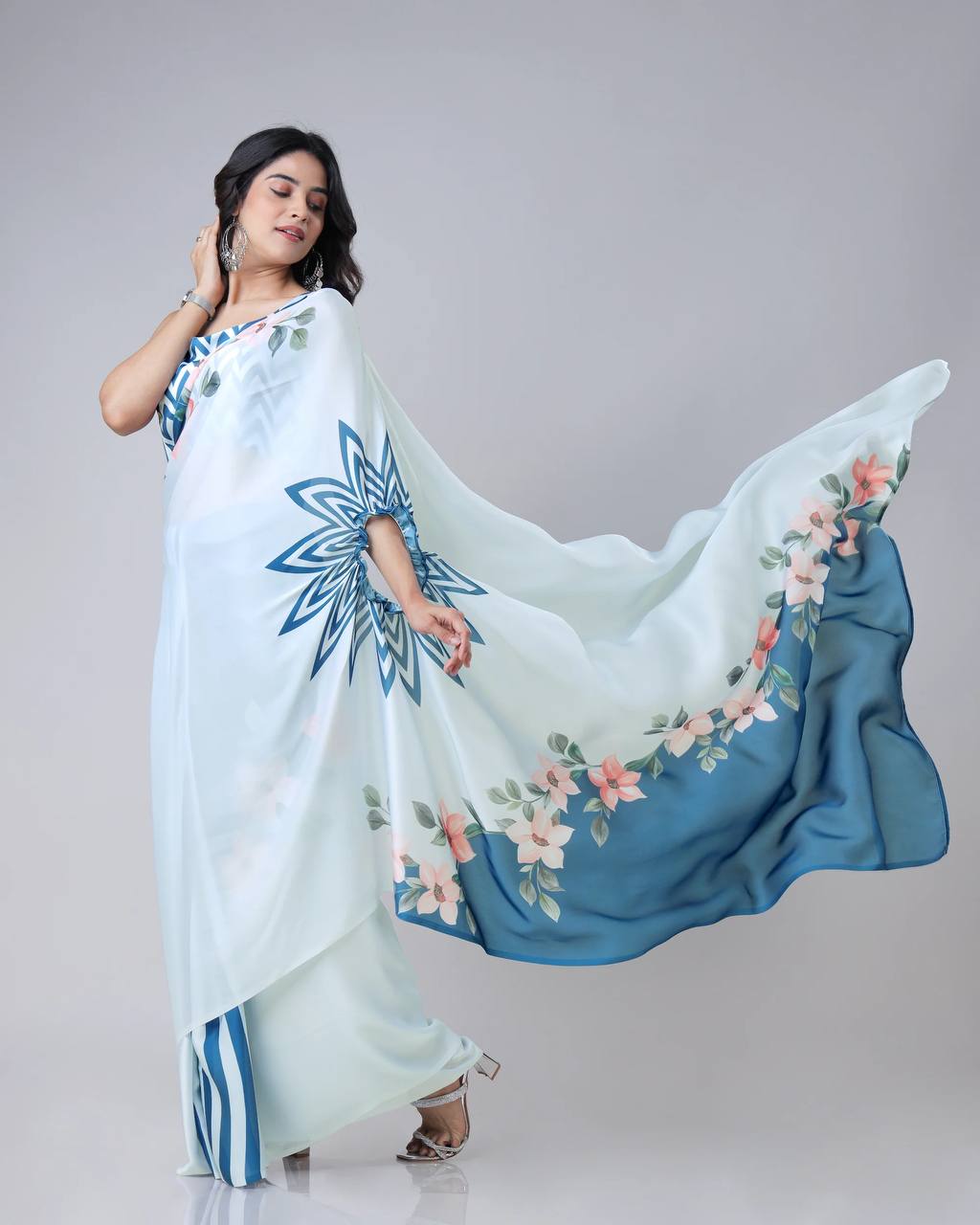 Party Wear Look Hand Kaftan Style Ready To Wear Saree