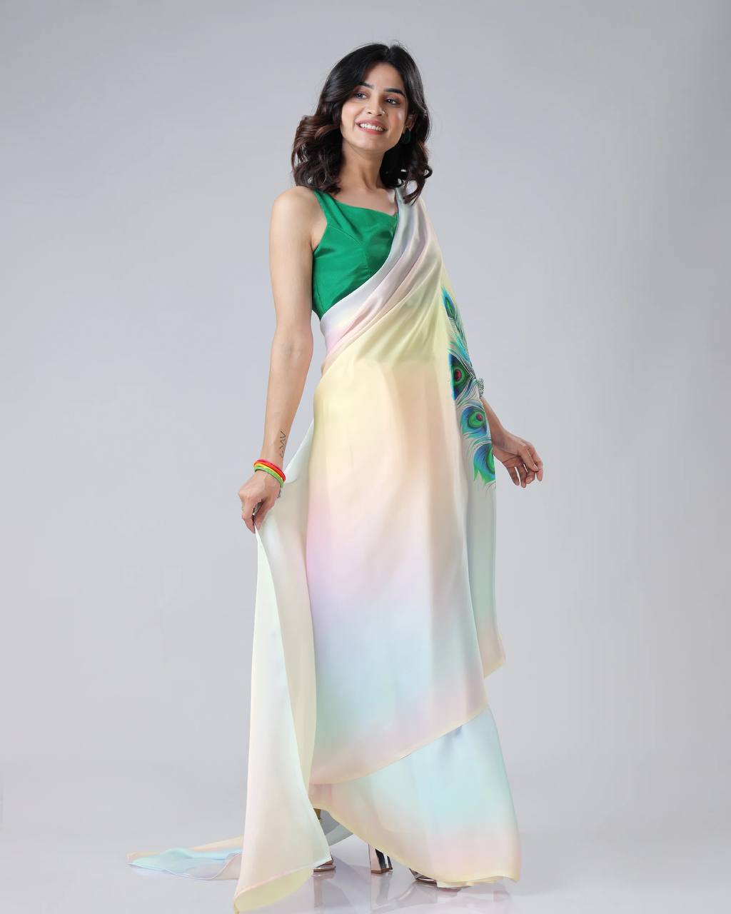 Party Wear Look Hand Kaftan Style Ready To Wear Saree