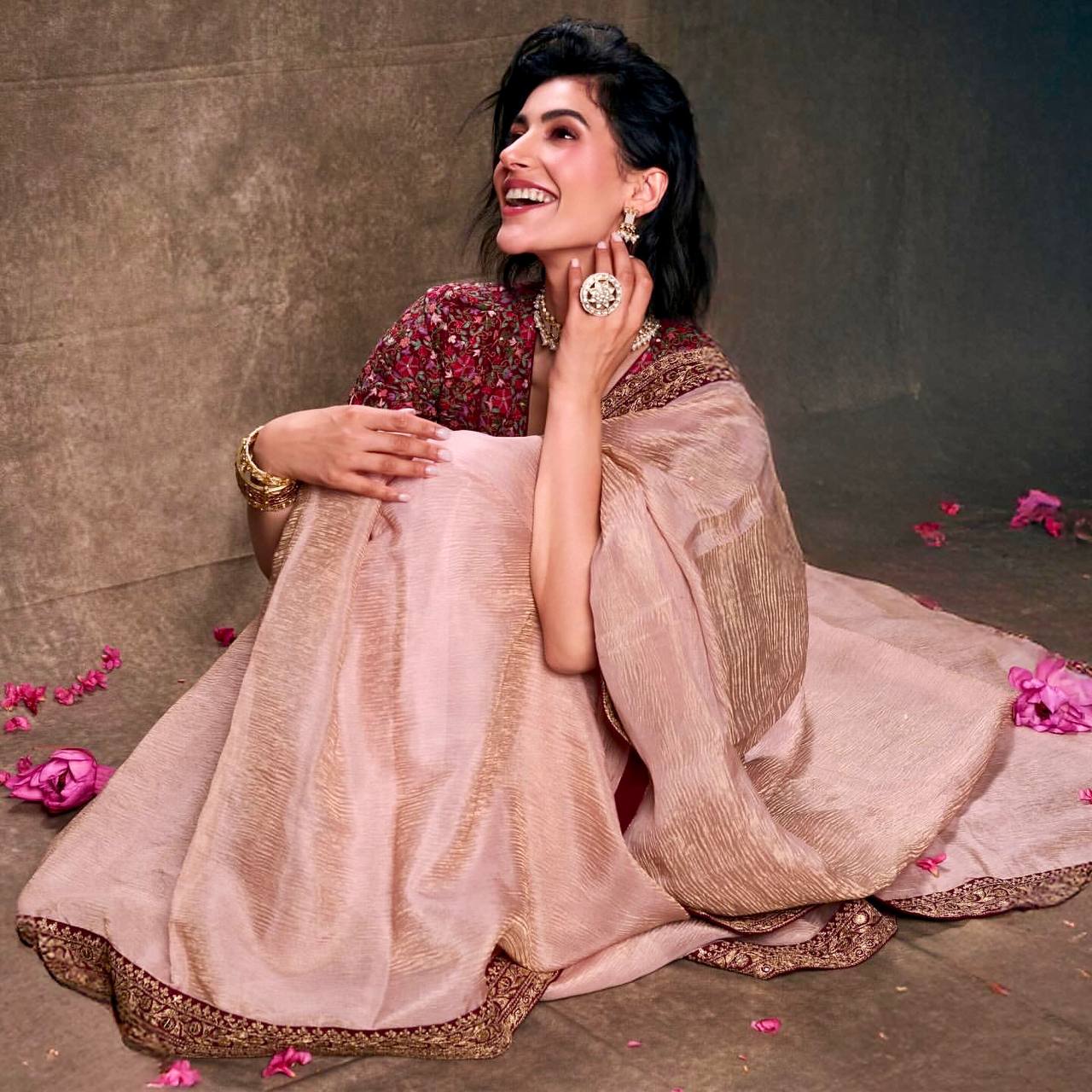 Designer Saree With Beautiful Sequins And Cording Embroidery Work Lace Border