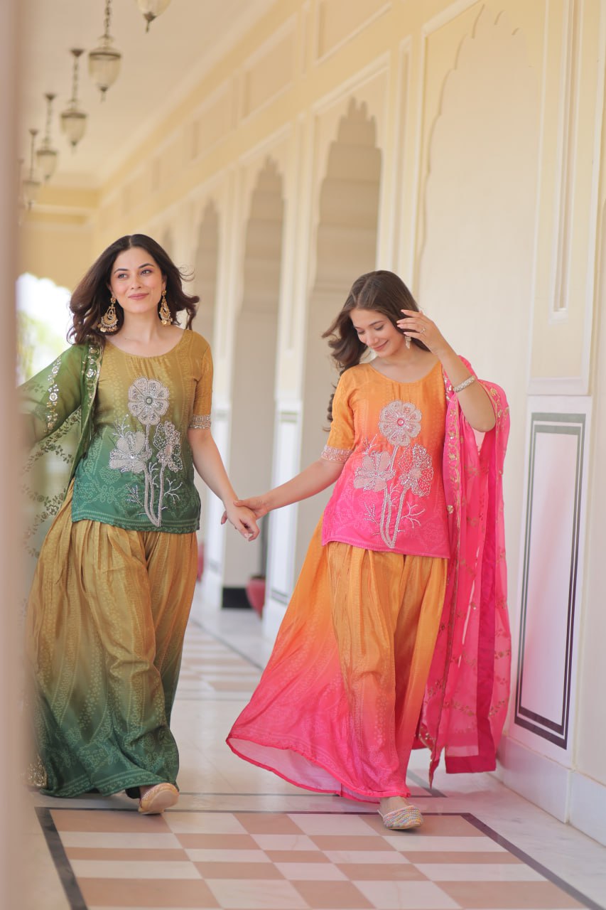 पार्टी वियर लुक खूबसूरत टॉप-बॉटम और दुपट्टा