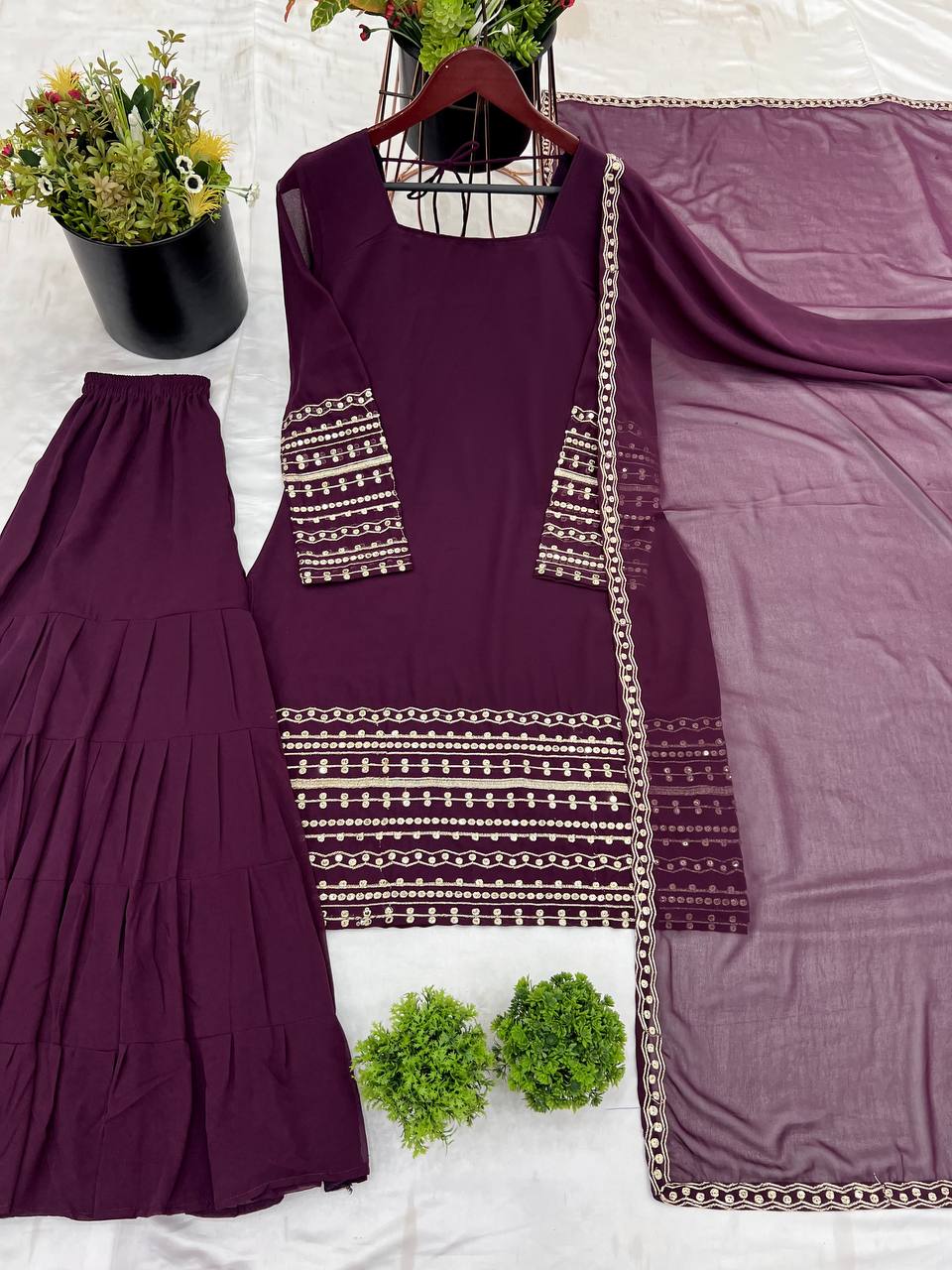 Designer Party Wear Look Top-Sharara And Dupatta With Heavy Embroidery Work