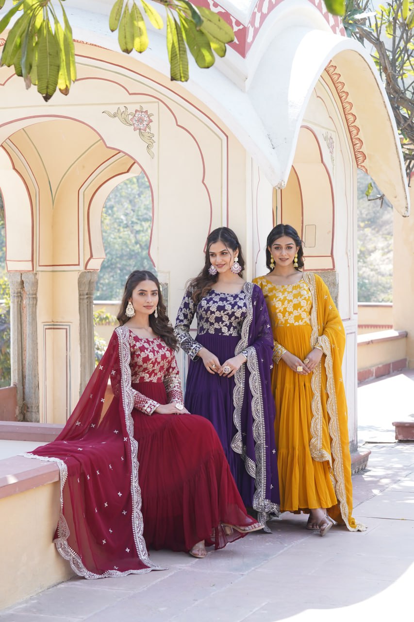 Party Wear Look Designer Gown And Dupatta With Sequins Embroidered Work