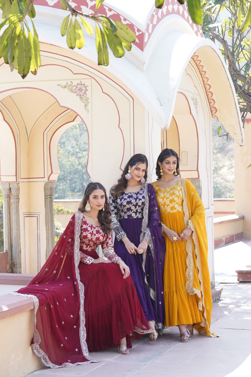 Party Wear Look Designer Gown And Dupatta With Sequins Embroidered Work