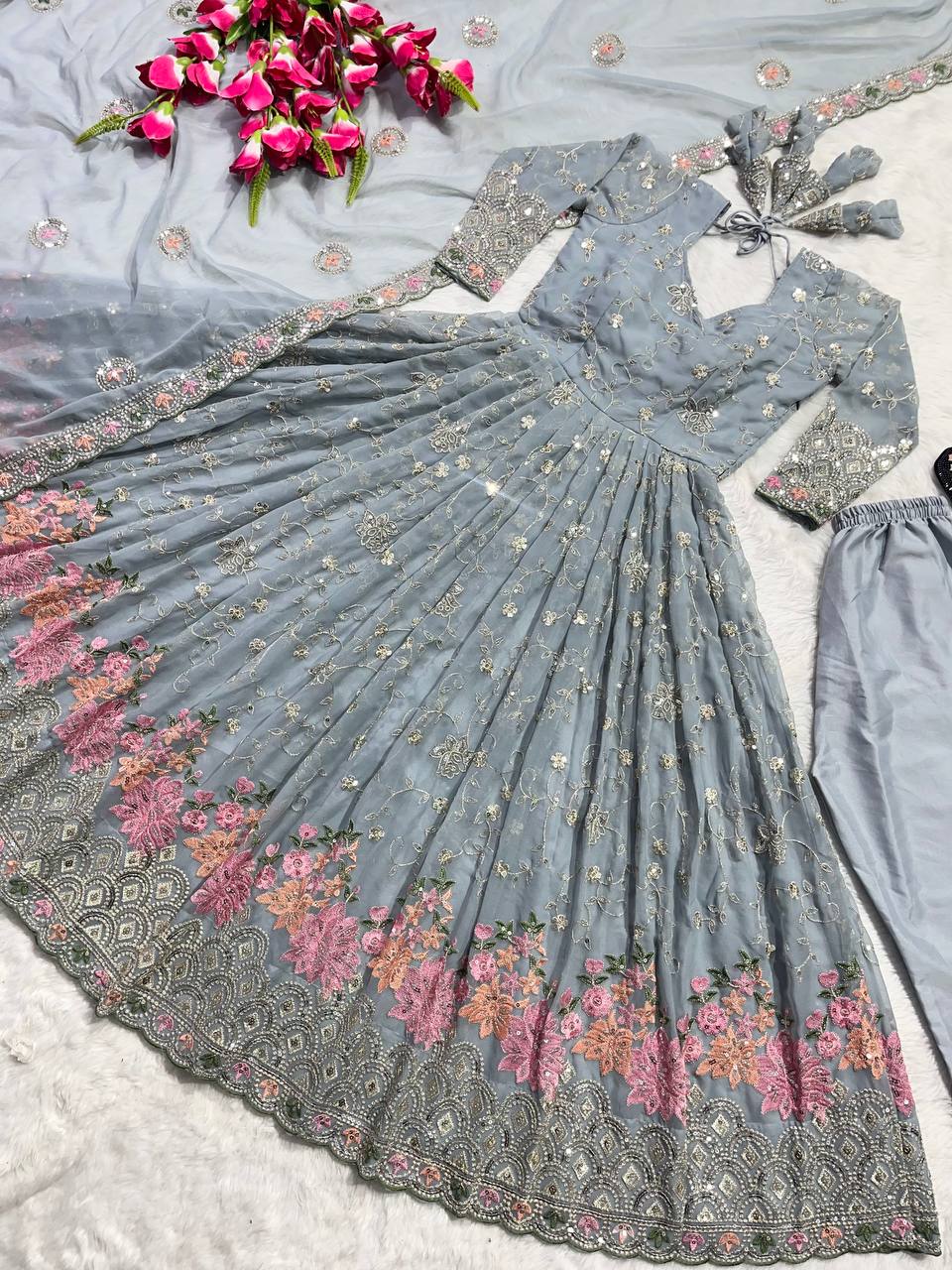 Designer Anarkali Gown And Pent With Dupatta In New Fancy Style