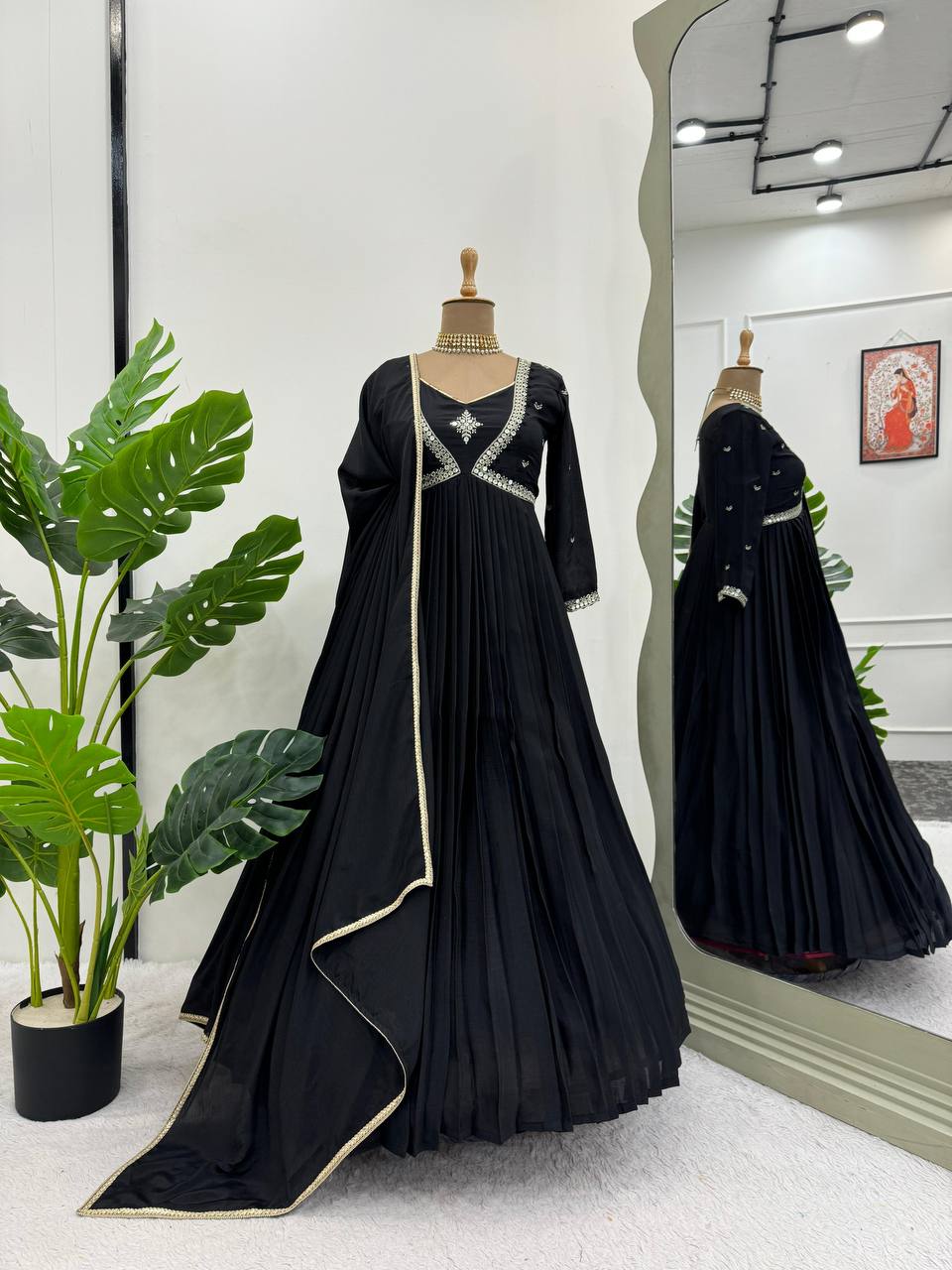 Designer Gown And Dupatta With Thread And Sequence Work