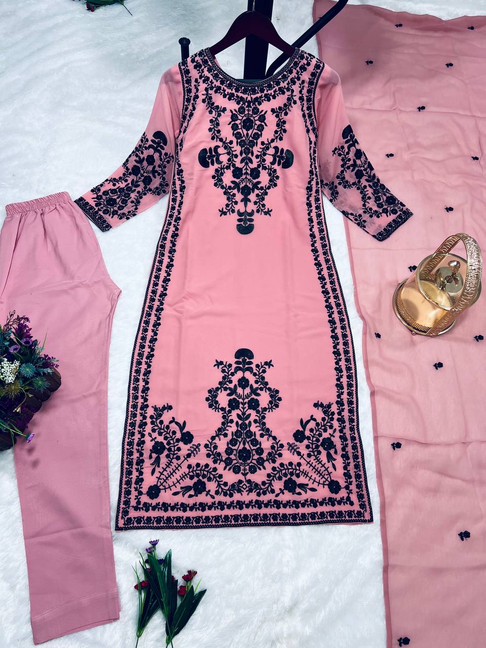 Designer Party Wear Top Bottom With Dupatta With Heavy Embroidery Work