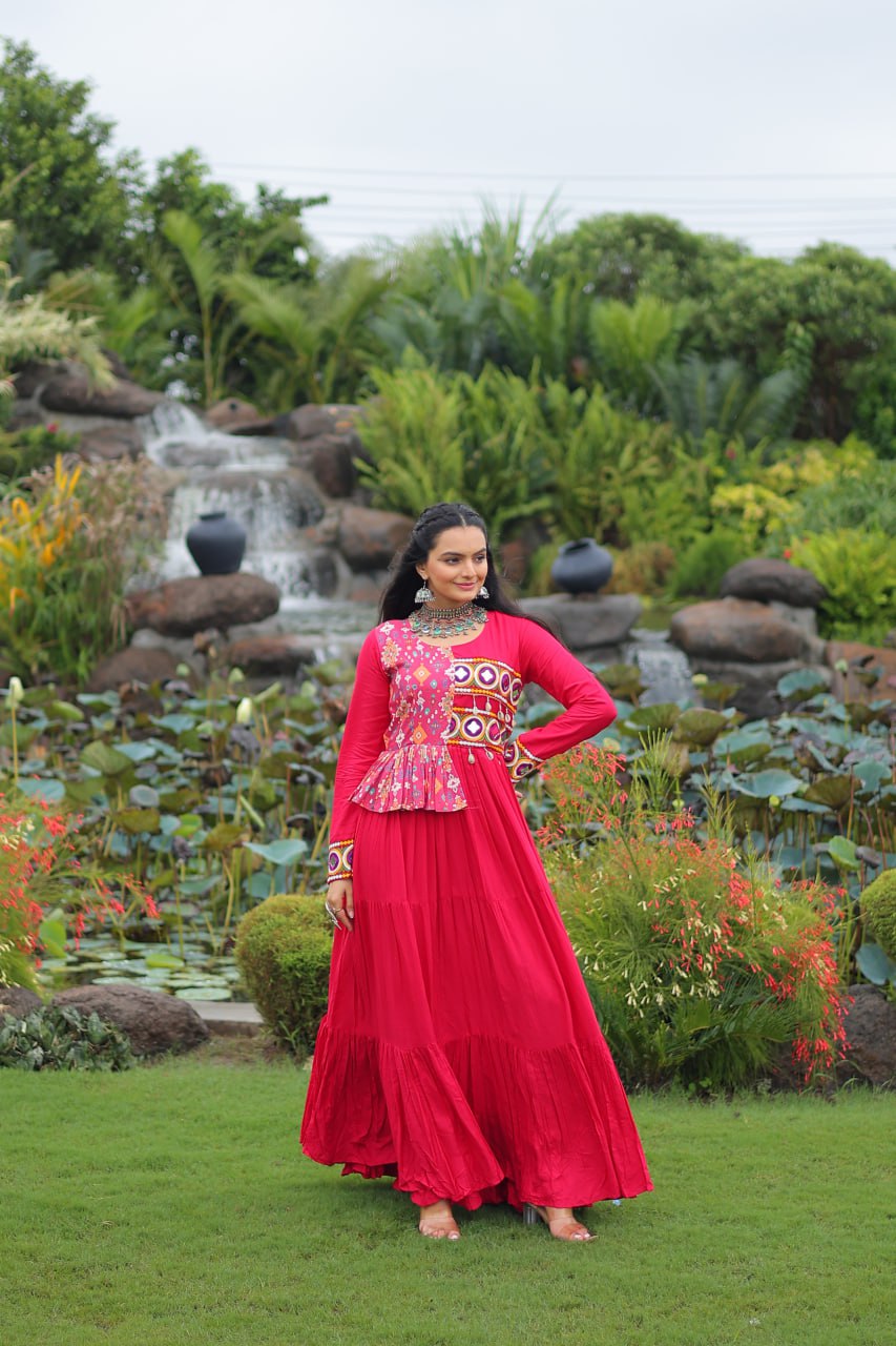 Navratri Special Beautiful Gown With Embroidery Work