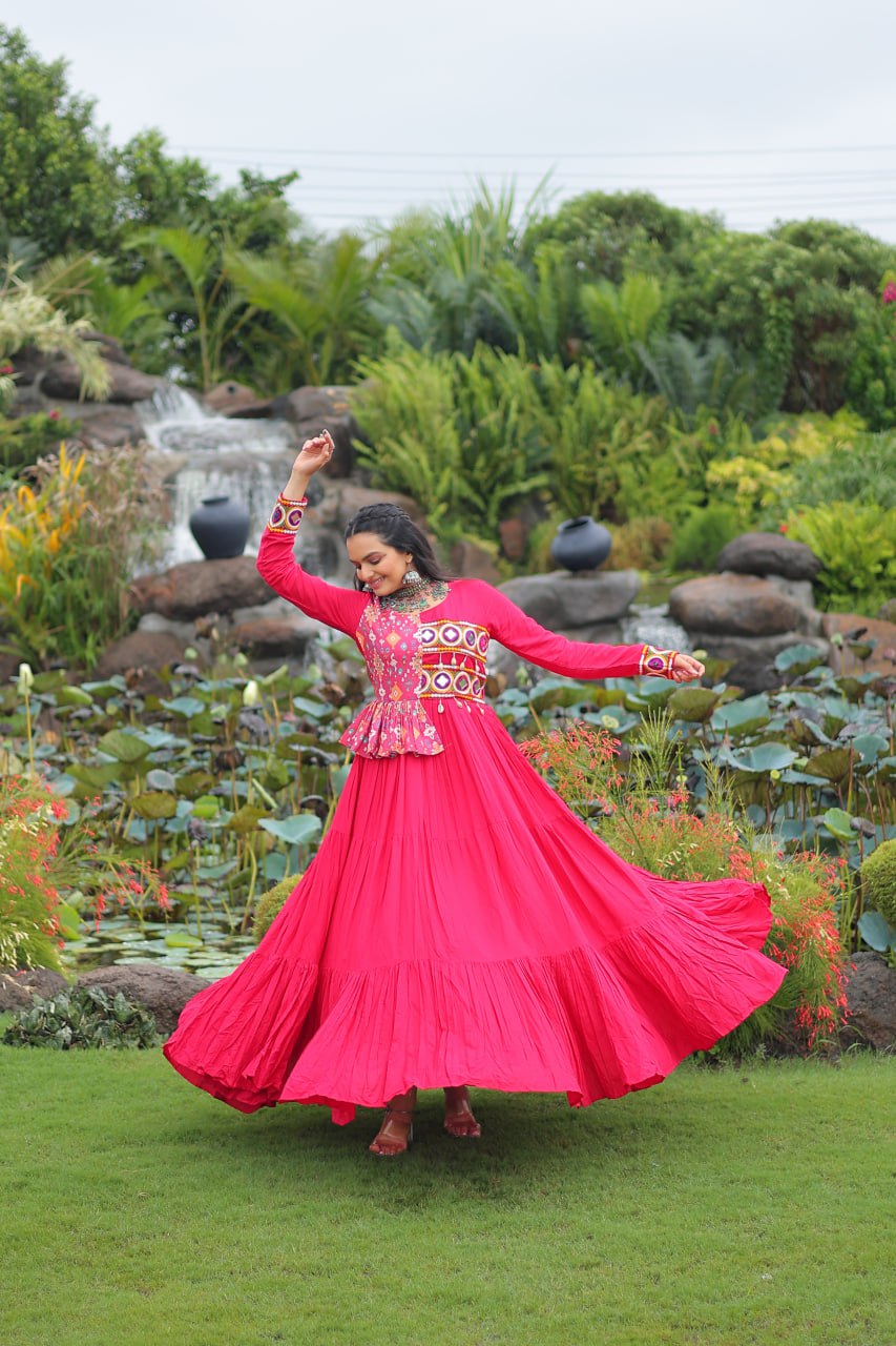 Navratri Special Beautiful Gown With Embroidery Work