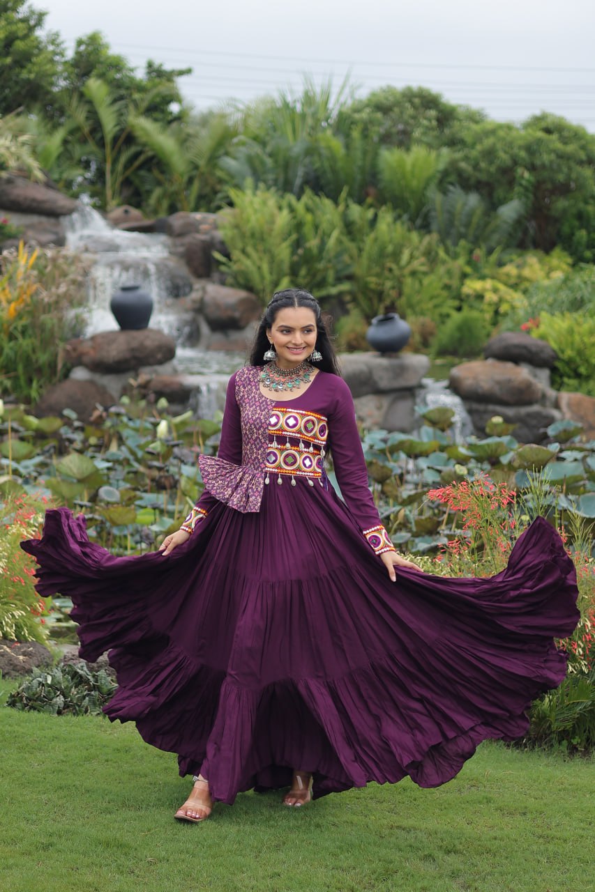 Navratri Special Beautiful Gown With Embroidery Work