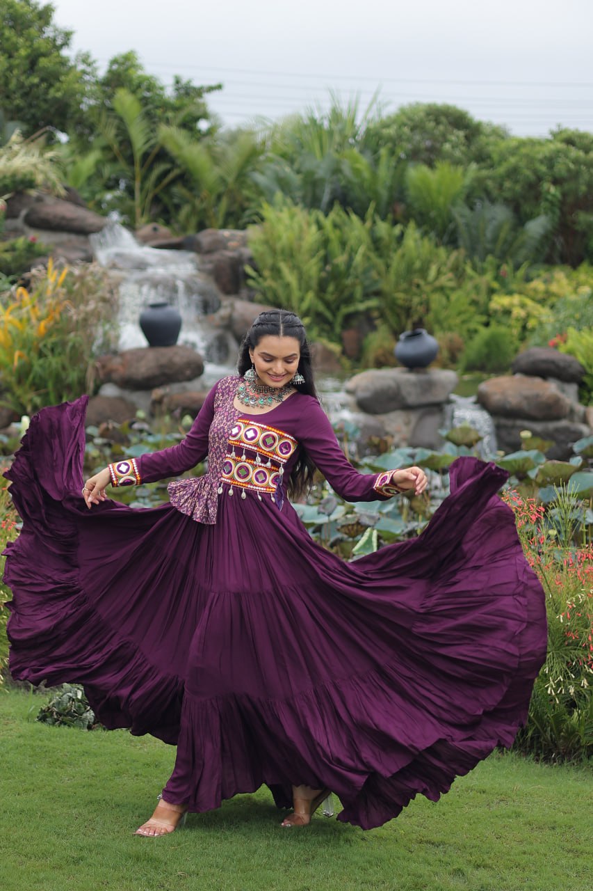 Navratri Special Beautiful Gown With Embroidery Work