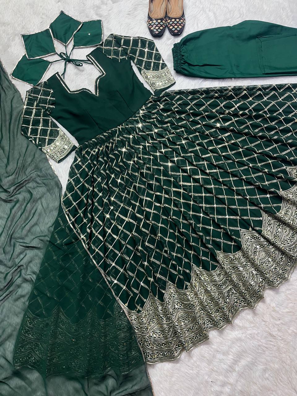 Designer Anarkali Gown And Pent With Dupatta In New Fancy Style