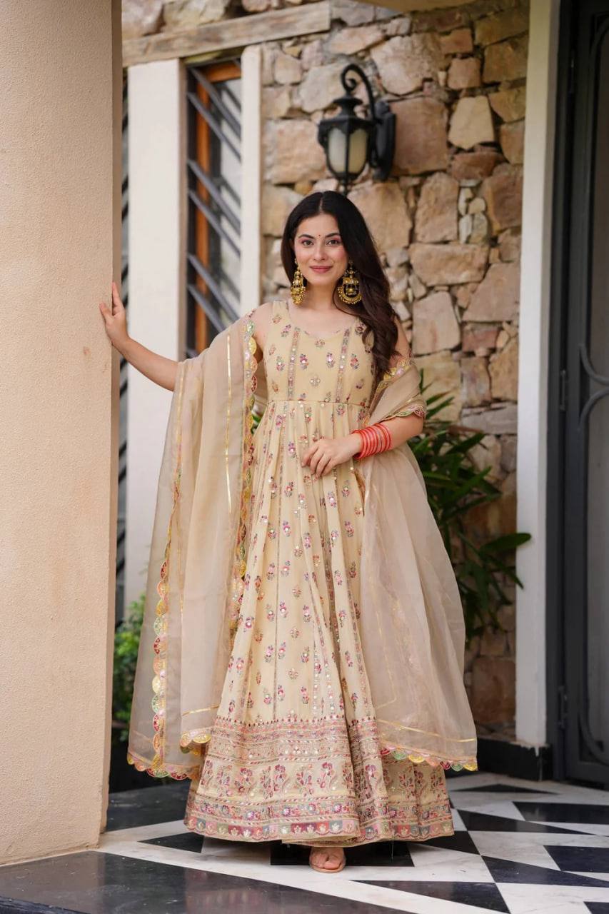 Party Wear Look Anarkali Gown, Pent And Dupatta