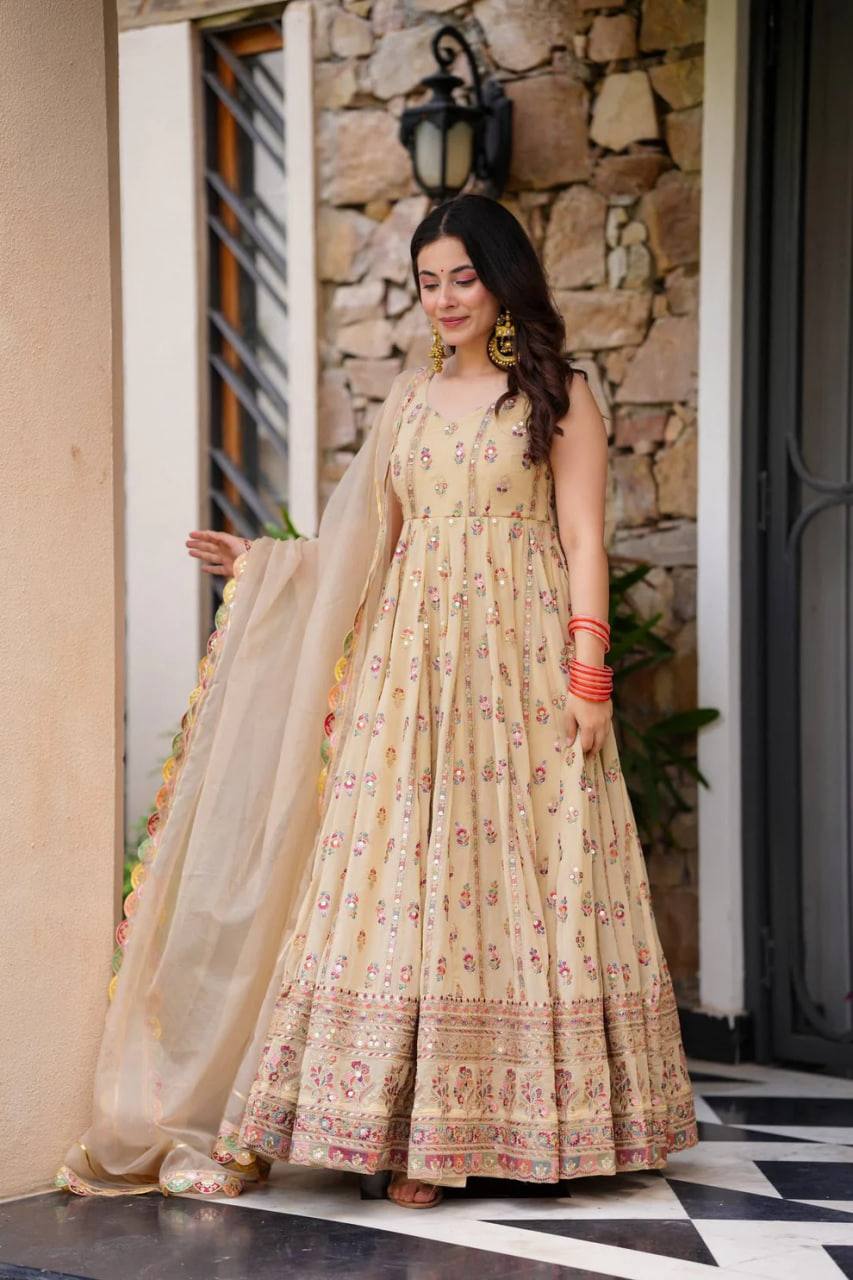 Party Wear Look Anarkali Gown, Pent And Dupatta