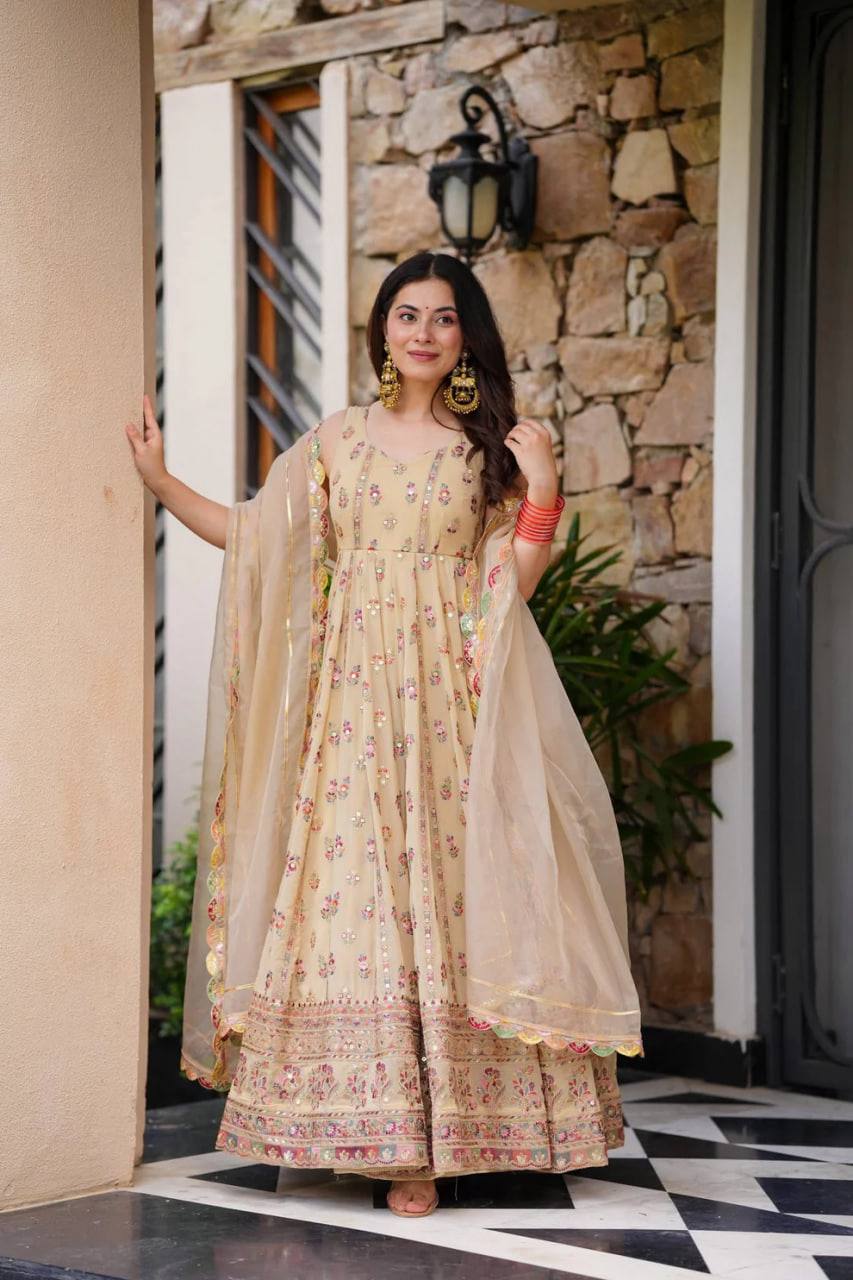 Party Wear Look Anarkali Gown, Pent And Dupatta
