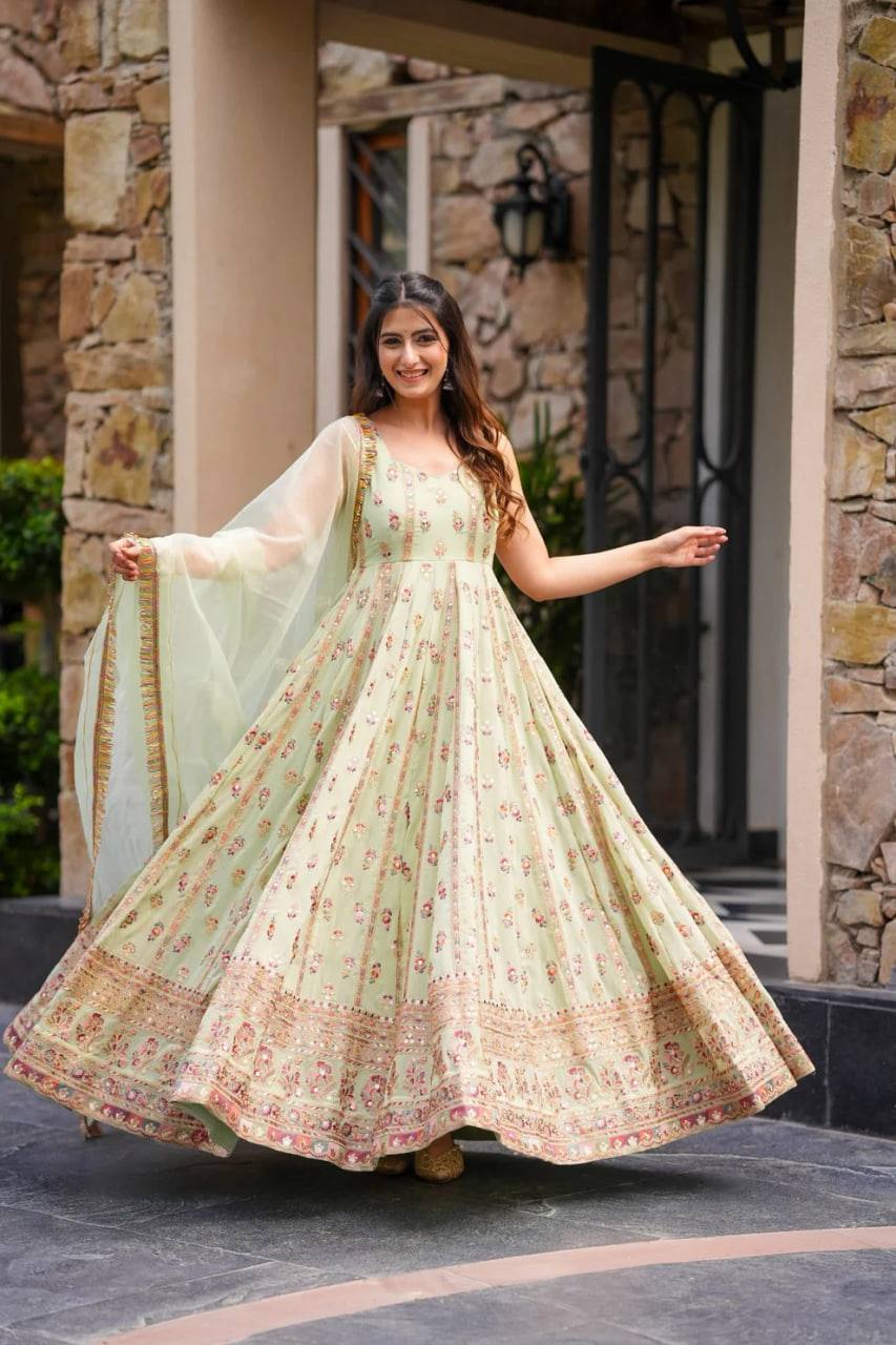 Party Wear Look Anarkali Gown, Pent And Dupatta