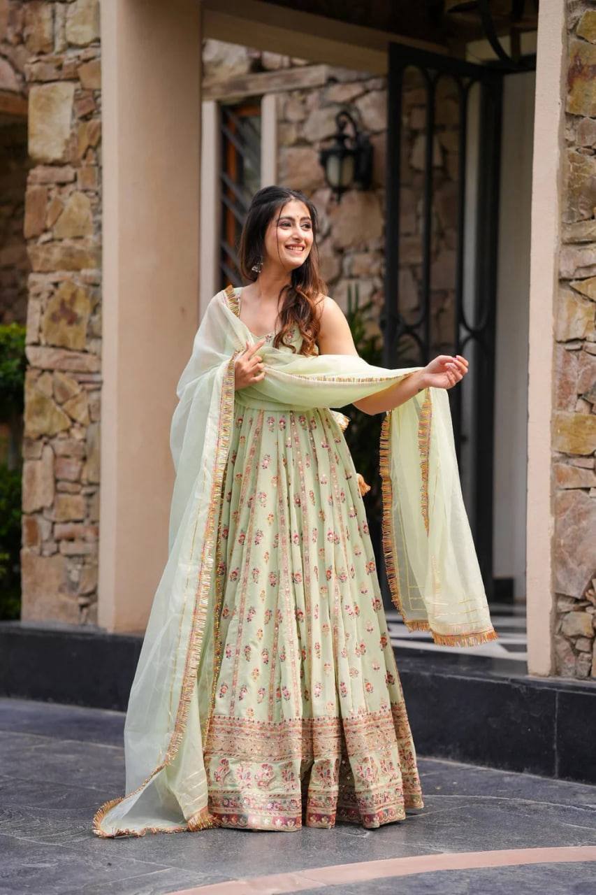 Party Wear Look Anarkali Gown, Pent And Dupatta