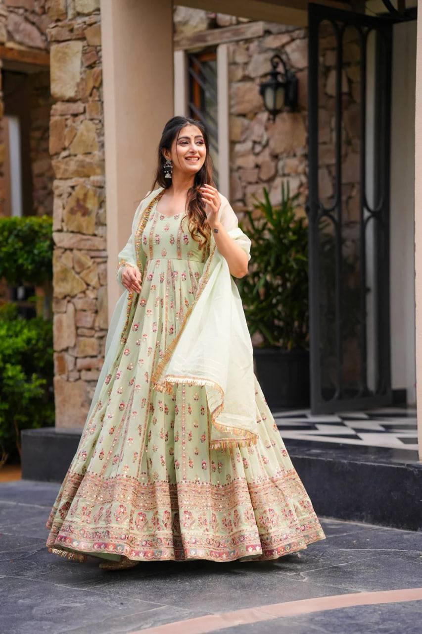 Party Wear Look Anarkali Gown, Pent And Dupatta