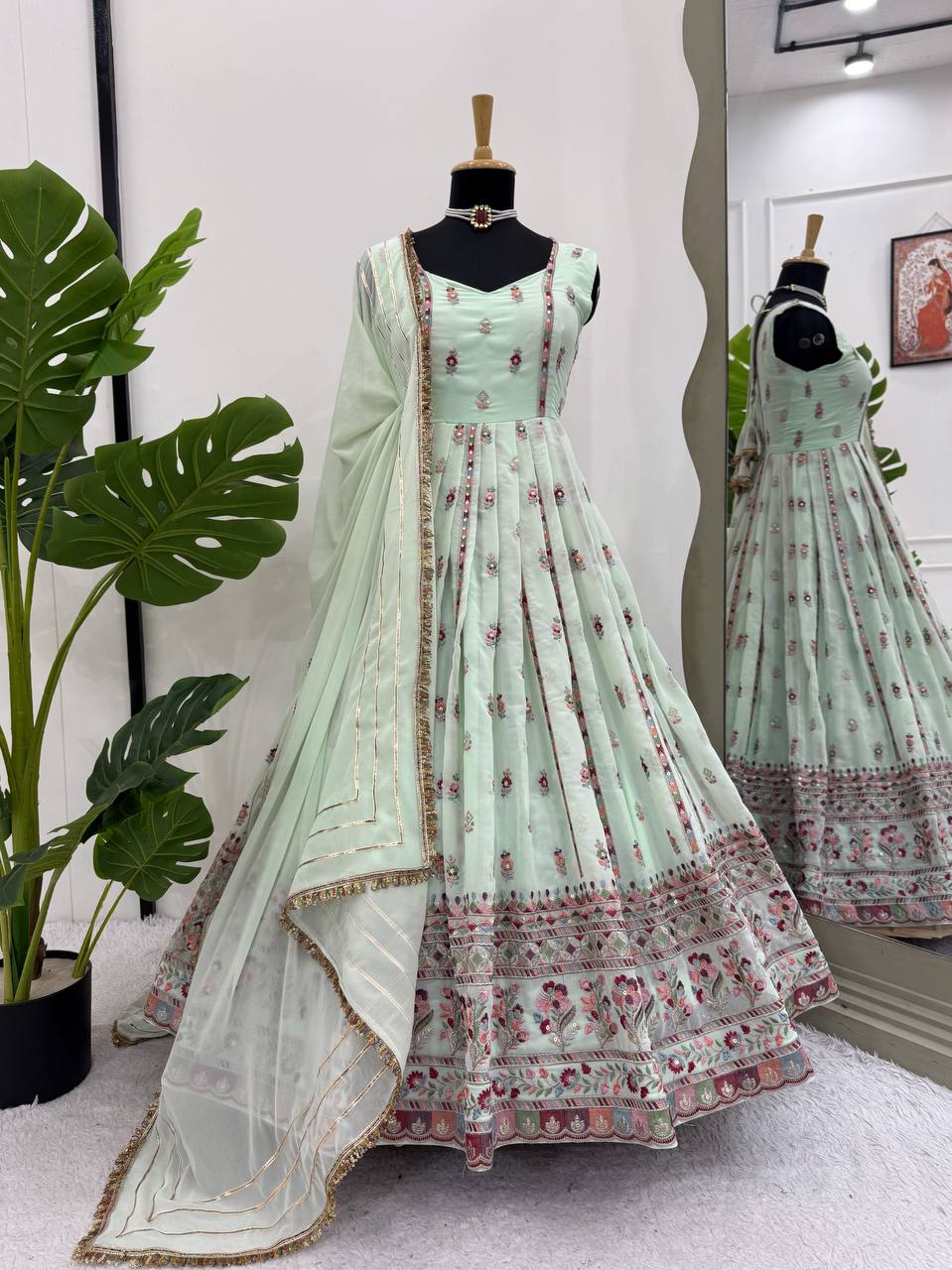 Party Wear Look Anarkali Gown, Pent And Dupatta
