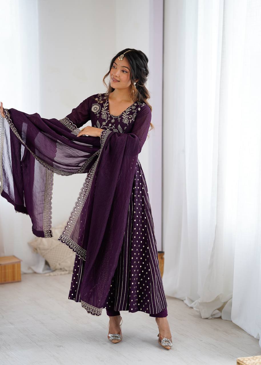 Beautiful Anarkali Gown With Embroidery Sequence Work