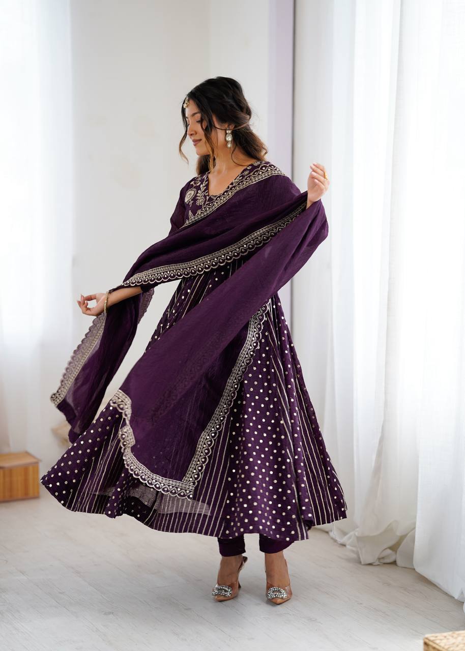 Beautiful Anarkali Gown With Embroidery Sequence Work