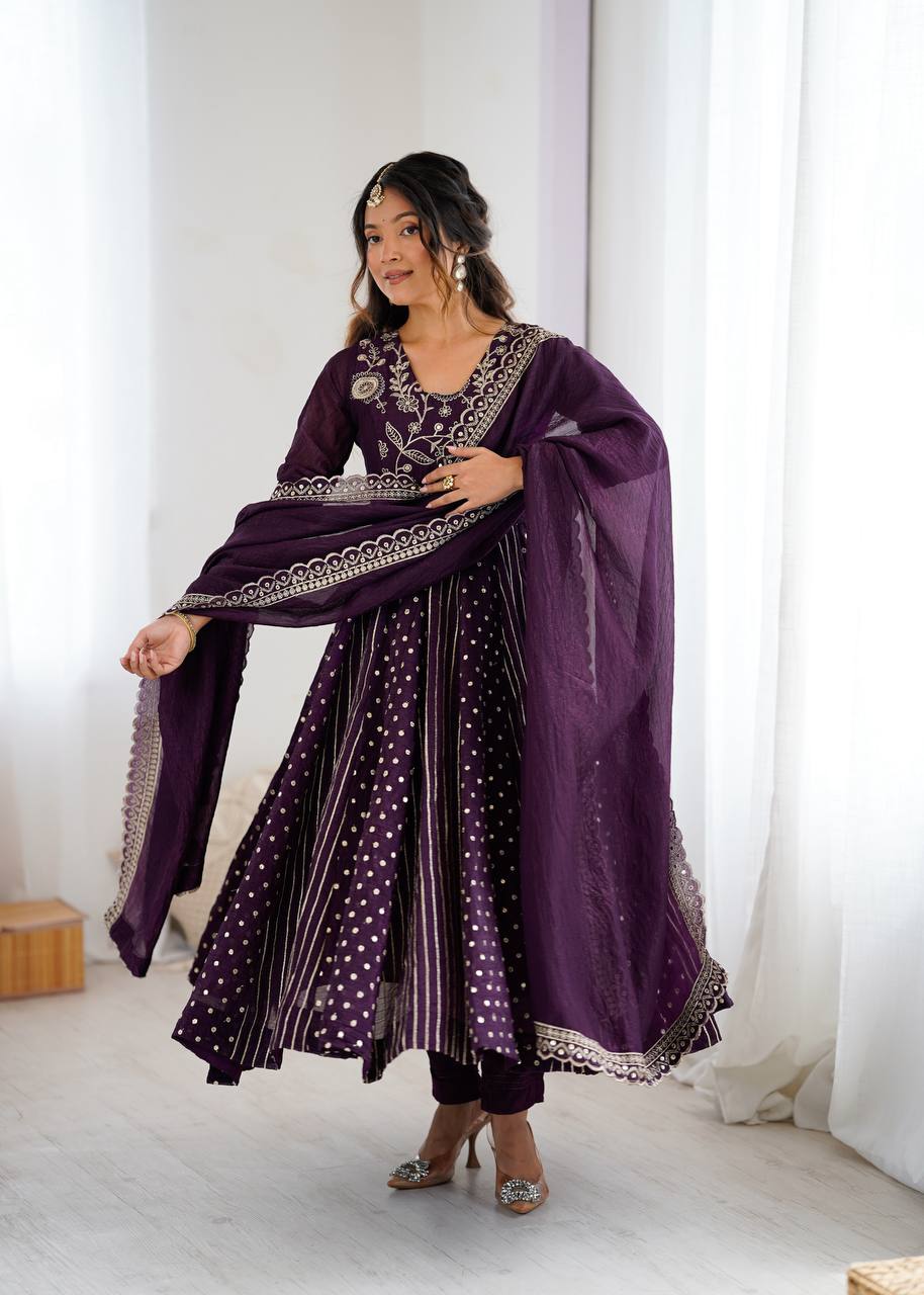 Beautiful Anarkali Gown With Embroidery Sequence Work