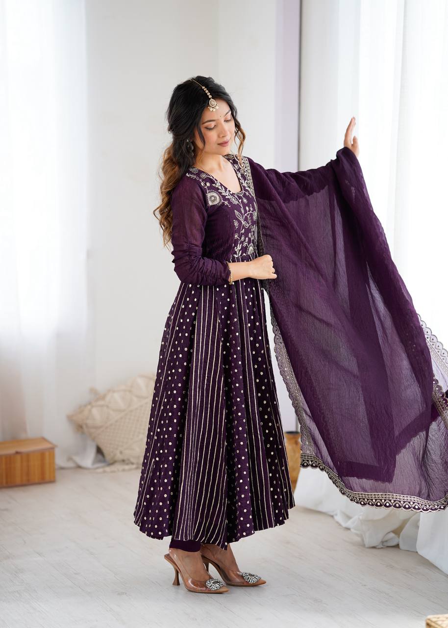 Beautiful Anarkali Gown With Embroidery Sequence Work