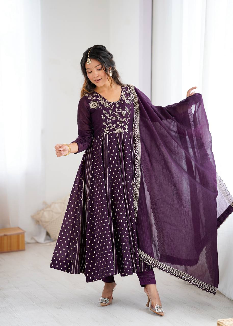 Beautiful Anarkali Gown With Embroidery Sequence Work