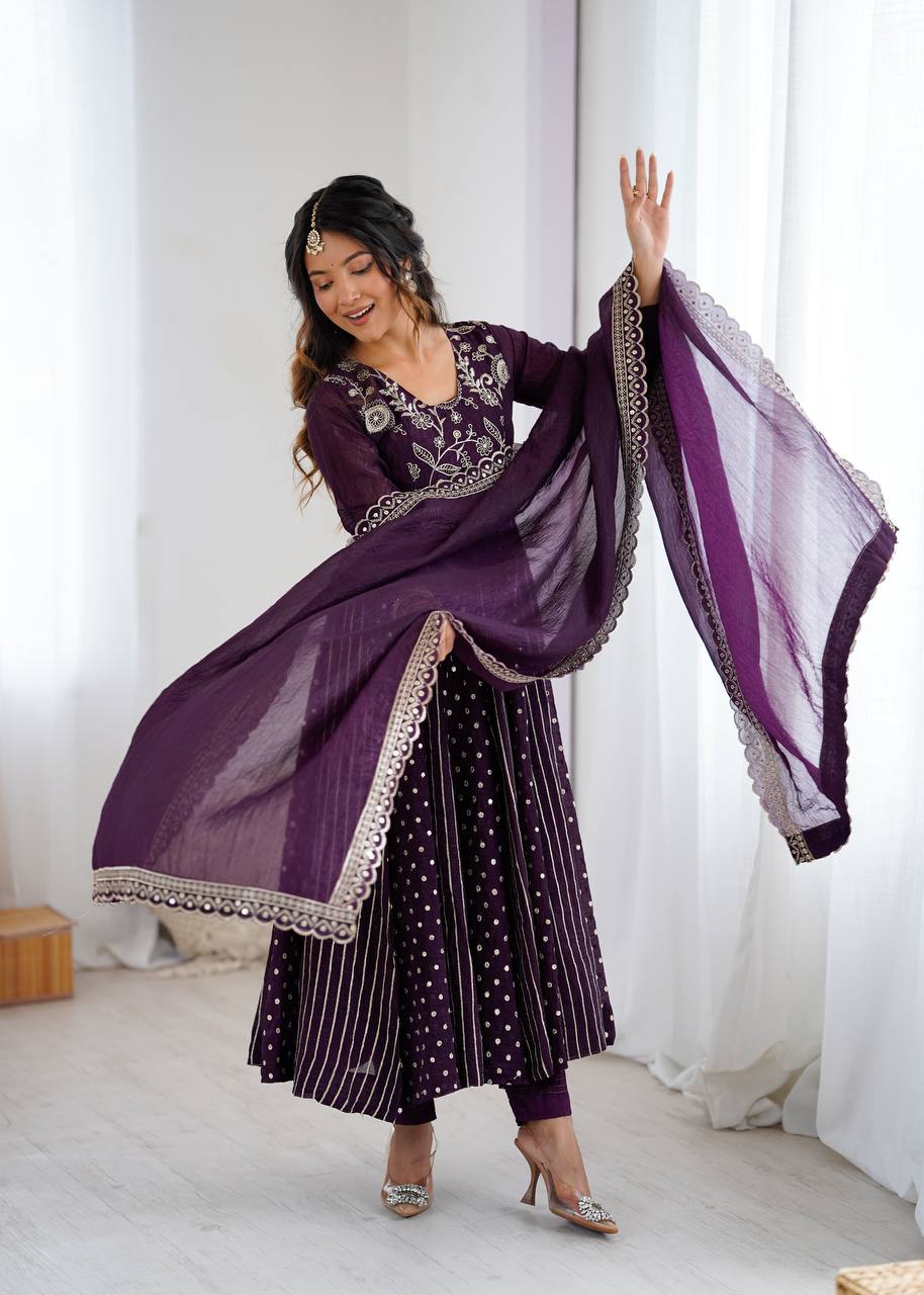Beautiful Anarkali Gown With Embroidery Sequence Work