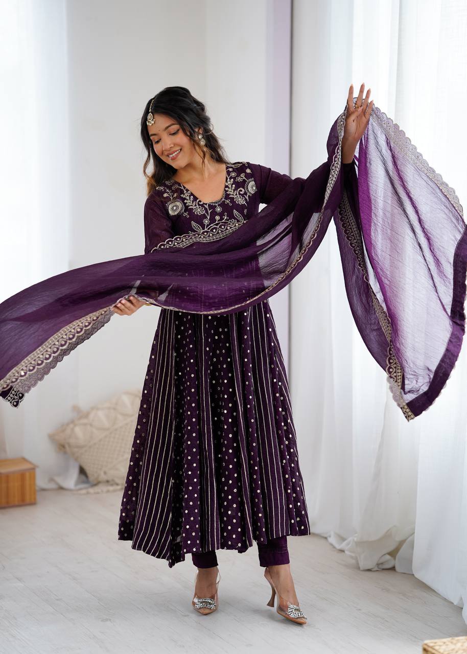 Beautiful Anarkali Gown With Embroidery Sequence Work