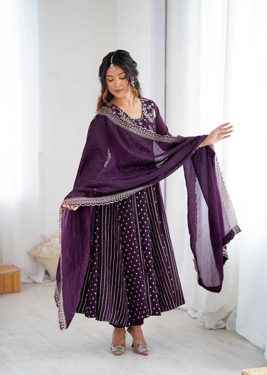 Beautiful Anarkali Gown With Embroidery Sequence Work