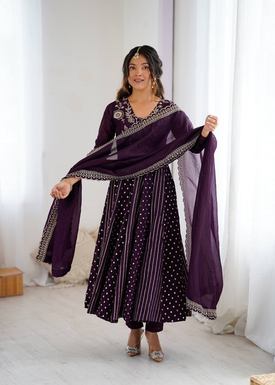 Beautiful Anarkali Gown With Embroidery Sequence Work