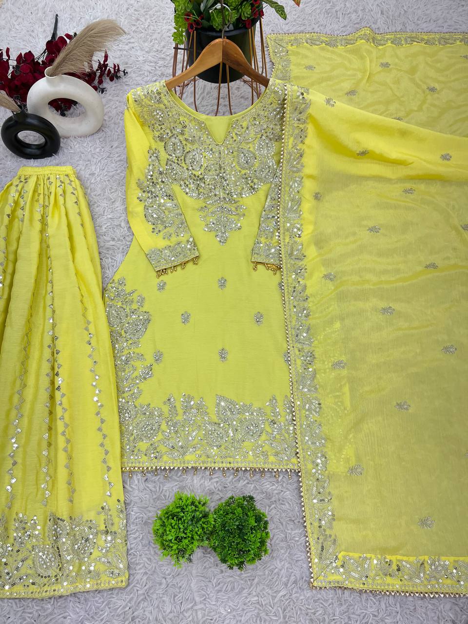 Beautiful Top-Gharara And Dupatta With Heavy Embroidery Sequence Work