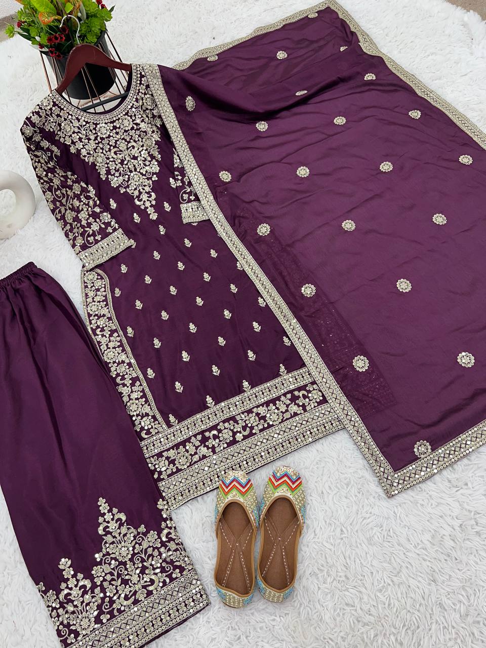 Beautiful Top-Bottom And Dupatta With Embroidery Sequence Work