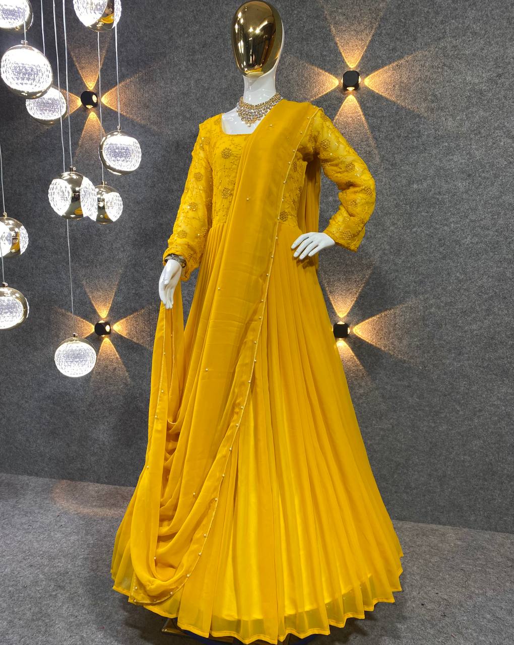 Party Wear Beautiful Anarkali Gown And Pent With Dupatta