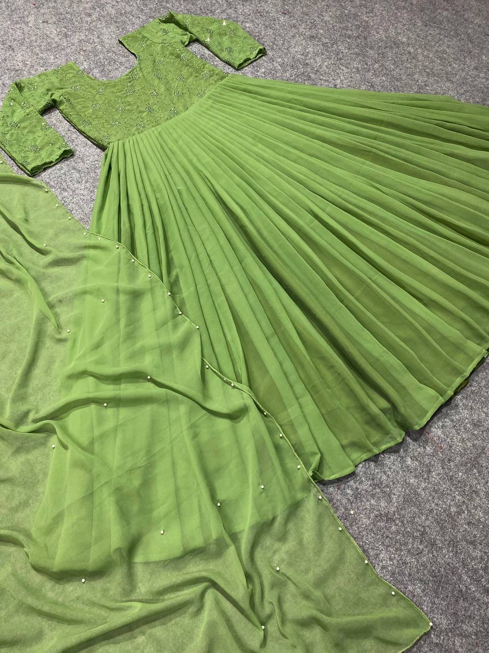 Party Wear Beautiful Anarkali Gown And Pent With Dupatta