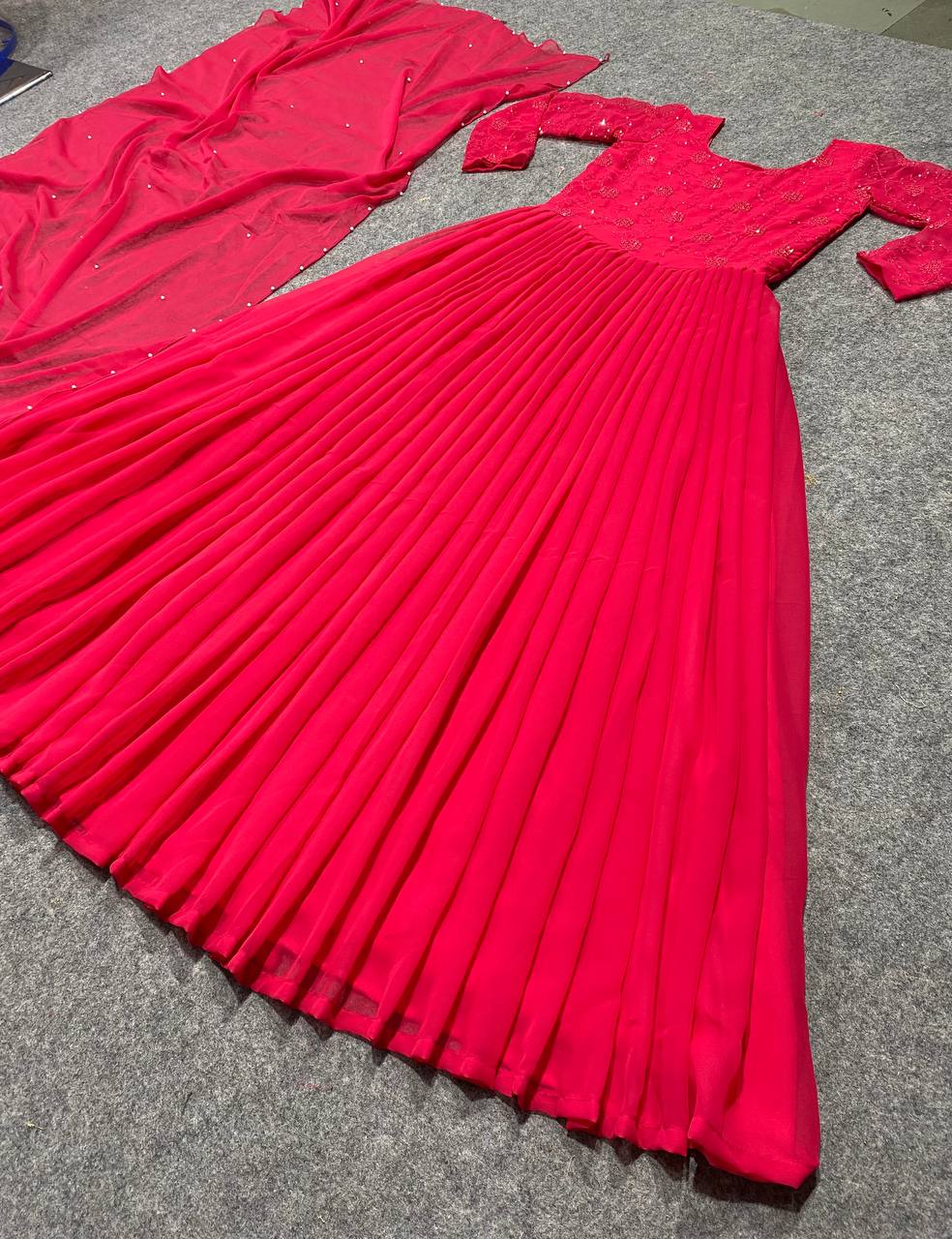 Party Wear Beautiful Anarkali Gown And Pent With Dupatta