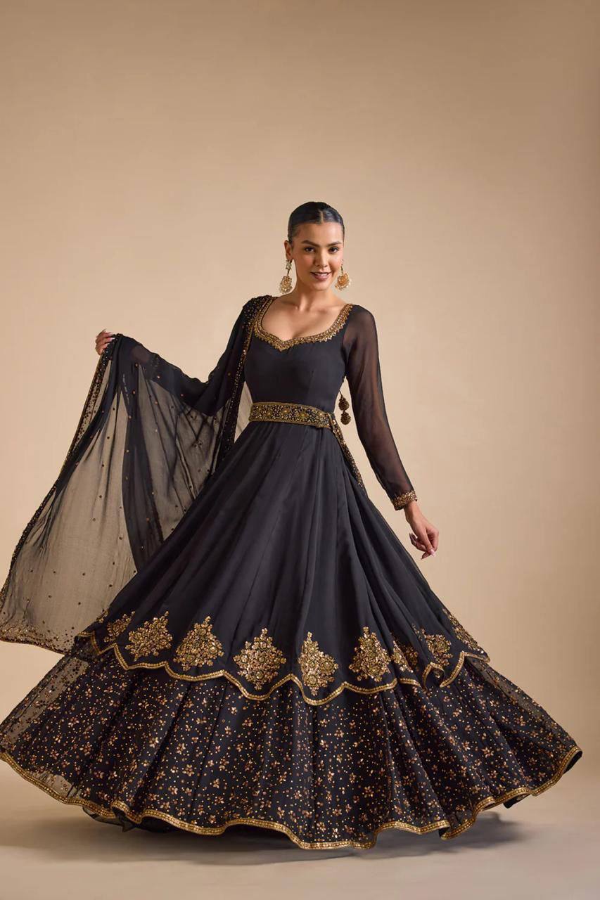 Party Wear Look Gown And Dupatta With Thread And Sequence Work