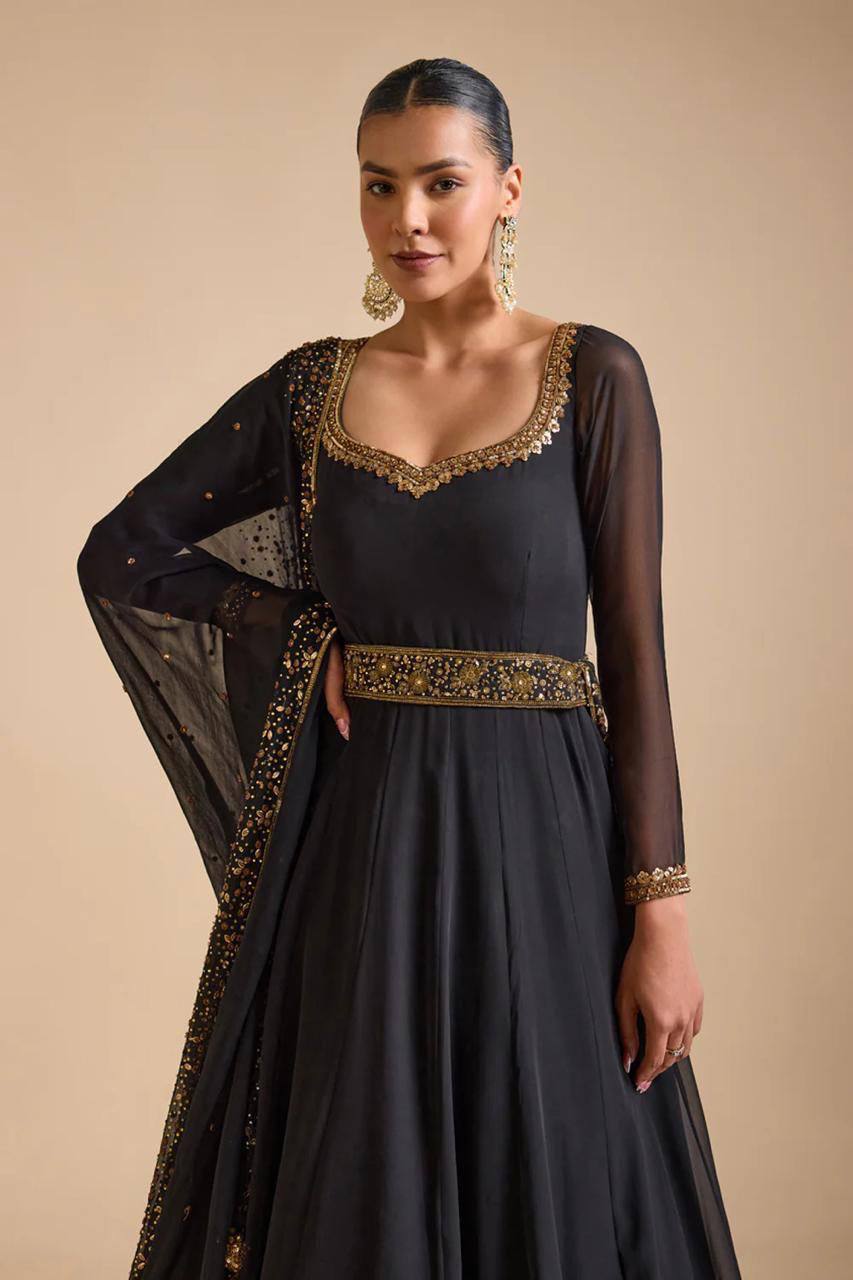 Party Wear Look Gown And Dupatta With Thread And Sequence Work