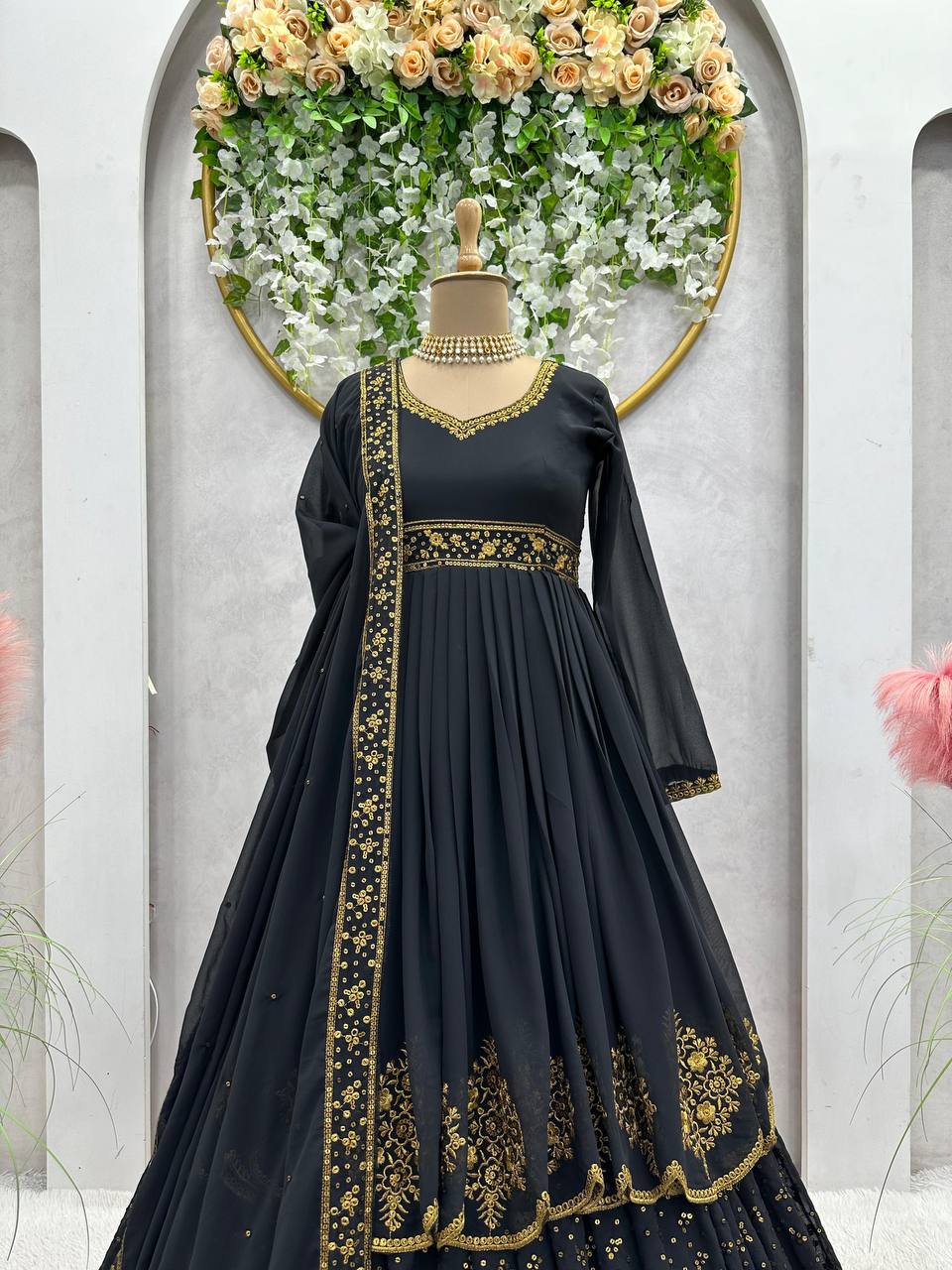 Party Wear Look Gown And Dupatta With Thread And Sequence Work